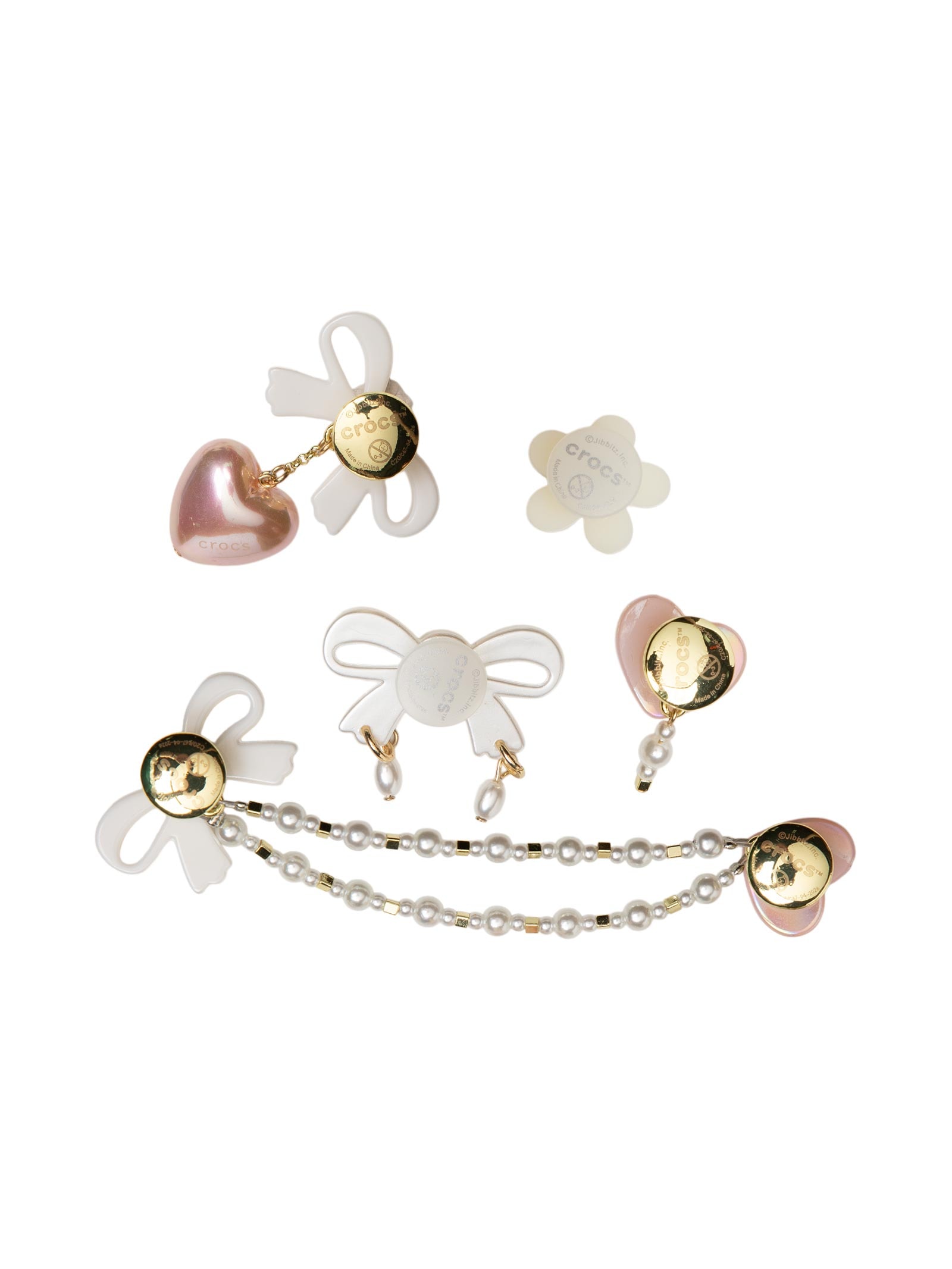 Kit Jibbitz Feminino Bow And Pink Heart 5 Pack Prateado Crocs