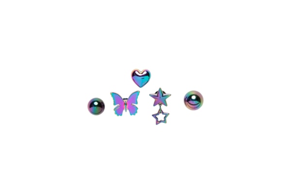 Kit Jibbitz Feminino Iridescent Meta 5 Pack - Prateado