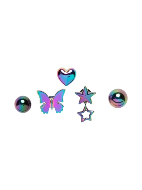Kit Jibbitz Feminino Iridescent Meta 5 Pack – Prateado