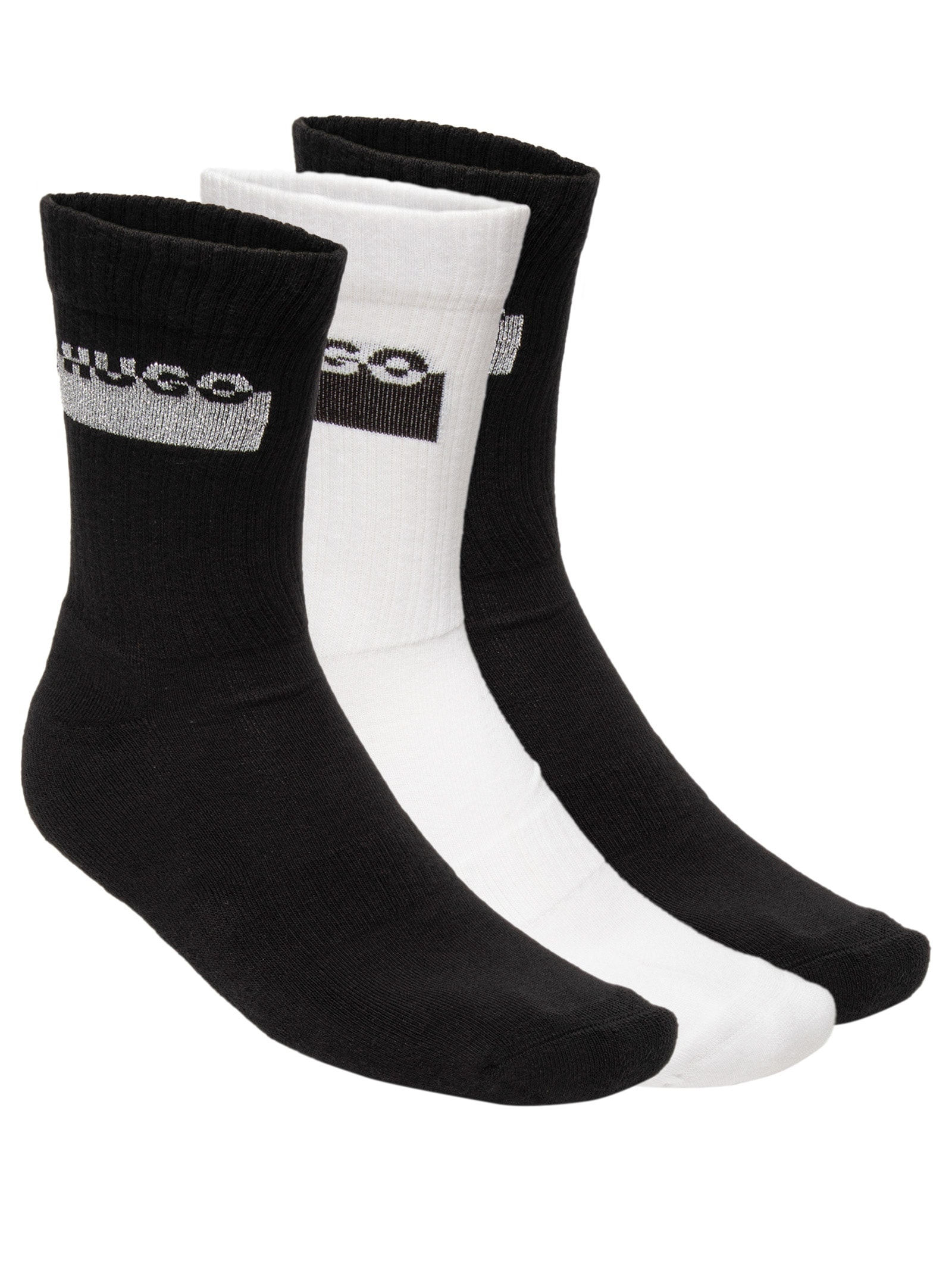 Kit Meias Masculinas 3 Peças Qs Metal Logo Preto Hugo