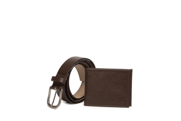 Kit Presenteável Masculino Cinto E Carteira Couro Legítimo - Marrom