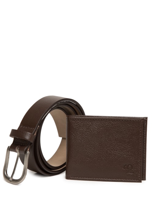 Kit Presenteável Masculino Cinto E Carteira Couro Legítimo – Marrom