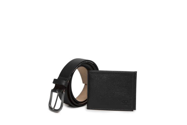 Kit Presenteável Masculino Cinto E Carteira Couro Legítimo - Preto