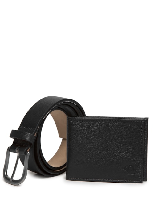 Kit Presenteável Masculino Cinto E Carteira Couro Legítimo – Preto
