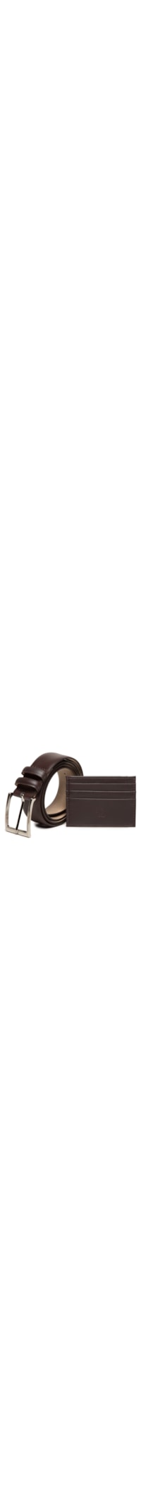 Kit Presenteável Masculino Cinto E Porta Cartão Couro Legítimo - Marrom
