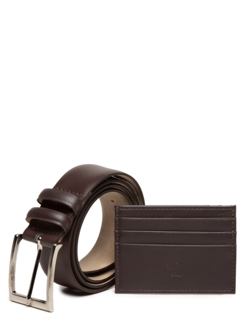 Kit Presenteável Masculino Cinto E Porta Cartão Couro Legítimo – Marrom