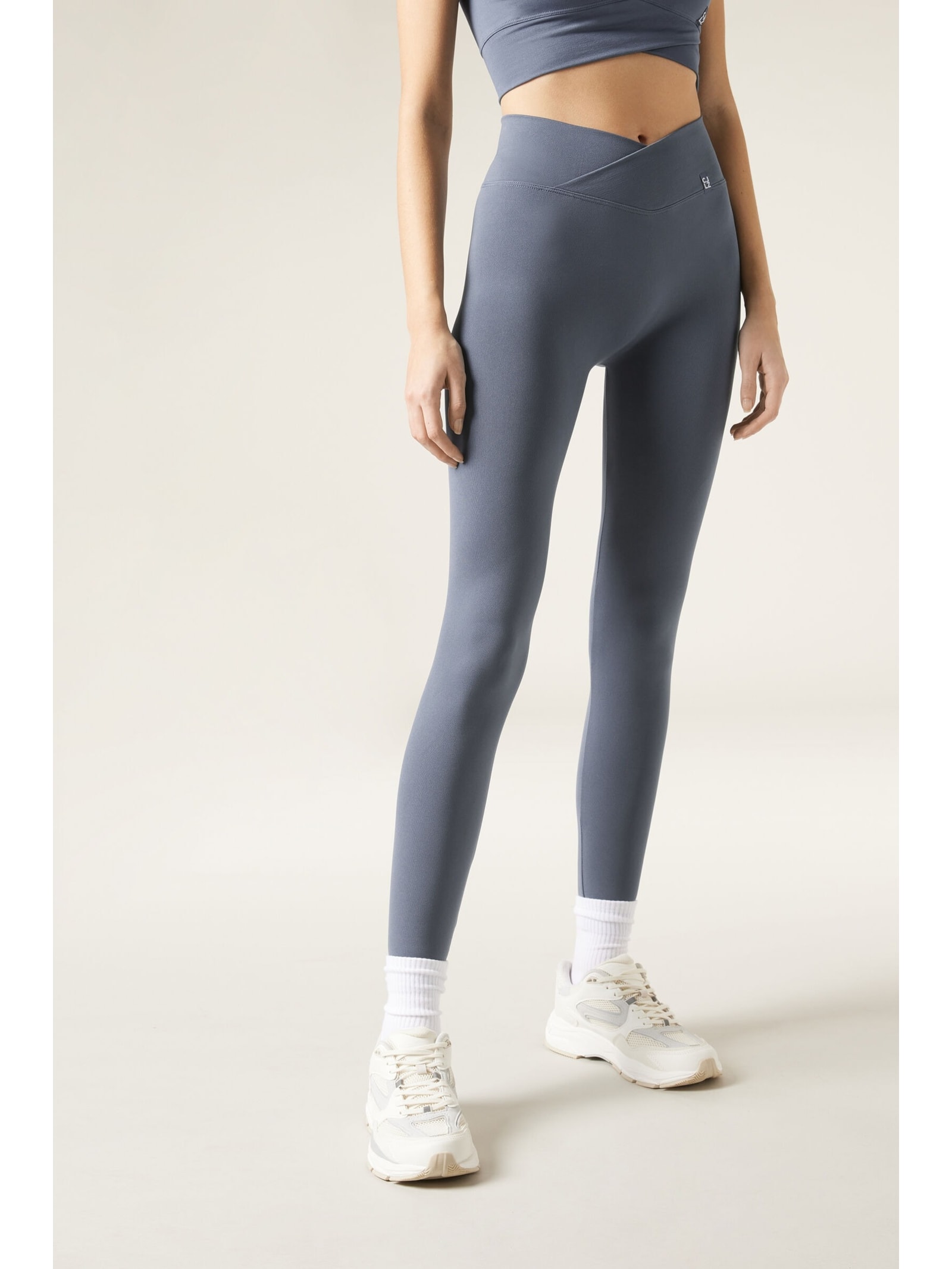 Legging De Cintura Alta Em v Azul Calzedonia