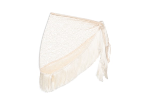 Lenço Feminino de Renda com Franjas – Bege