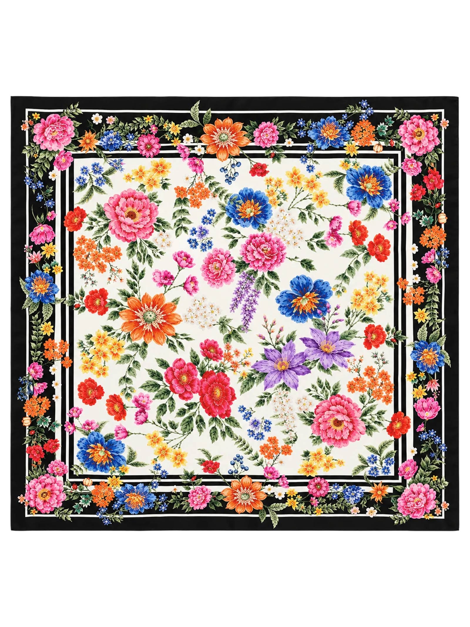 Lenço Feminino Floral Multicolor Branco Triya