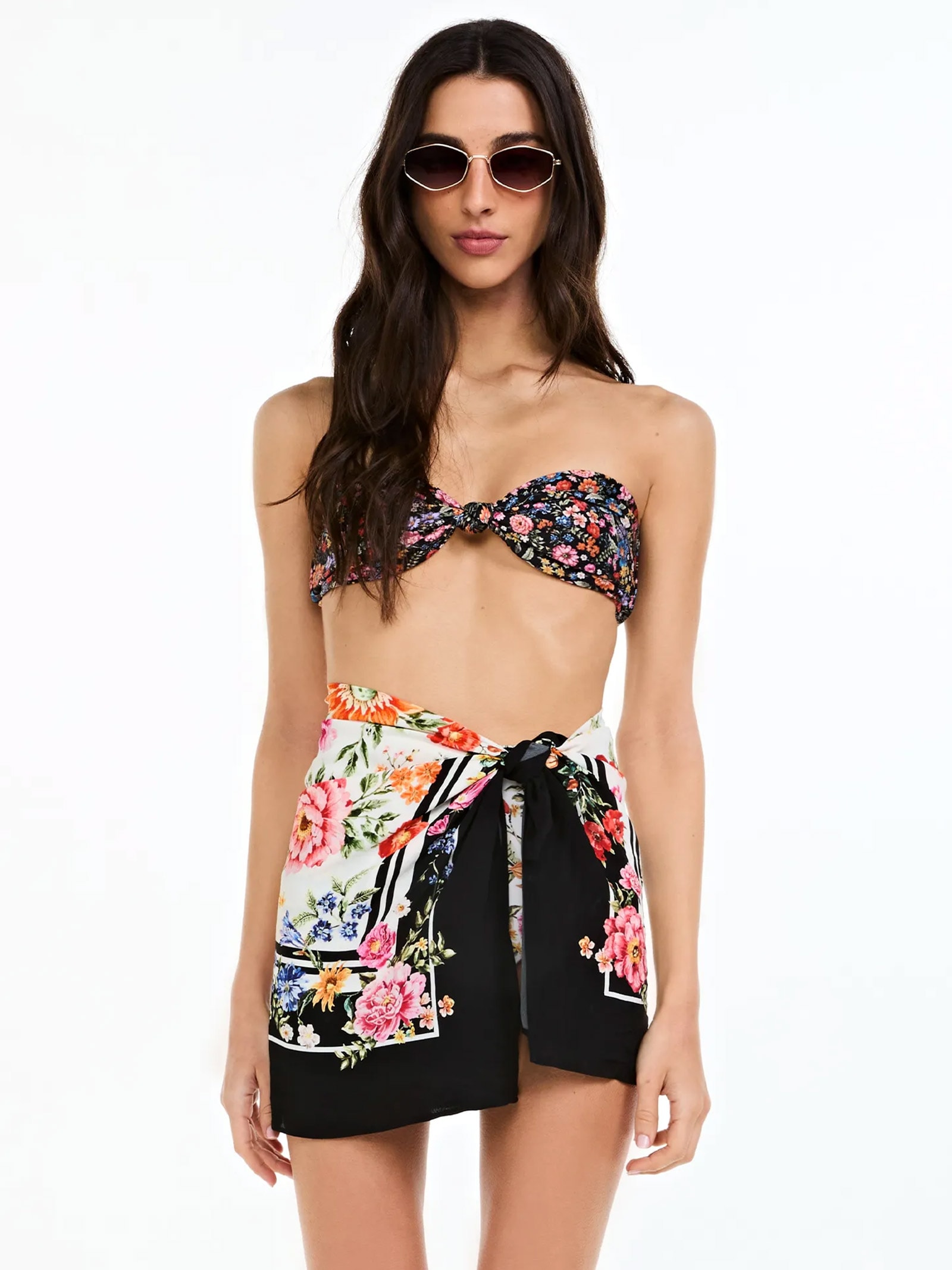 Lenço Feminino Floral Multicolor Branco Triya