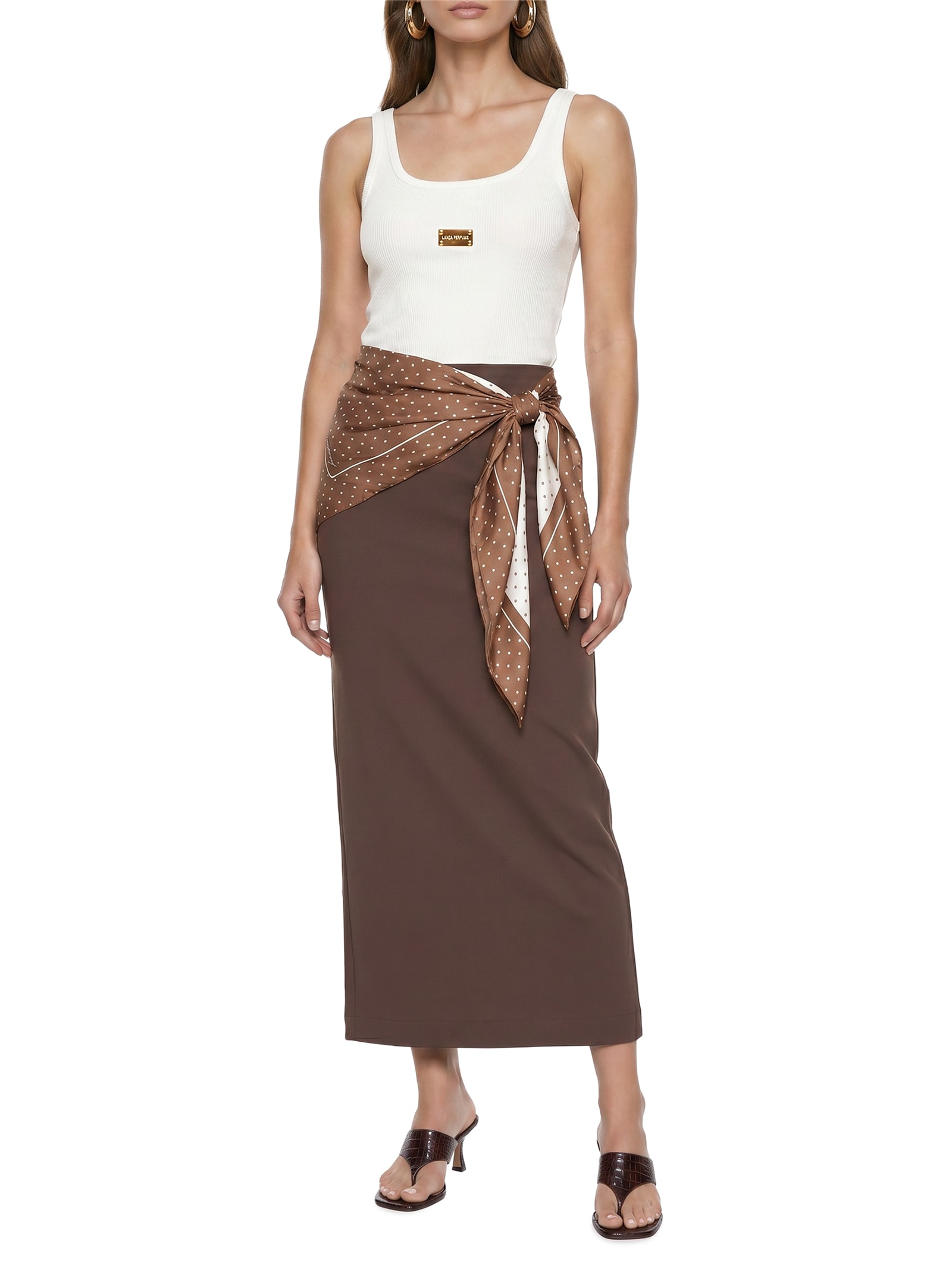 Lenço Feminino Quadrado Estampado Acetinado Marrom Lança Perfume