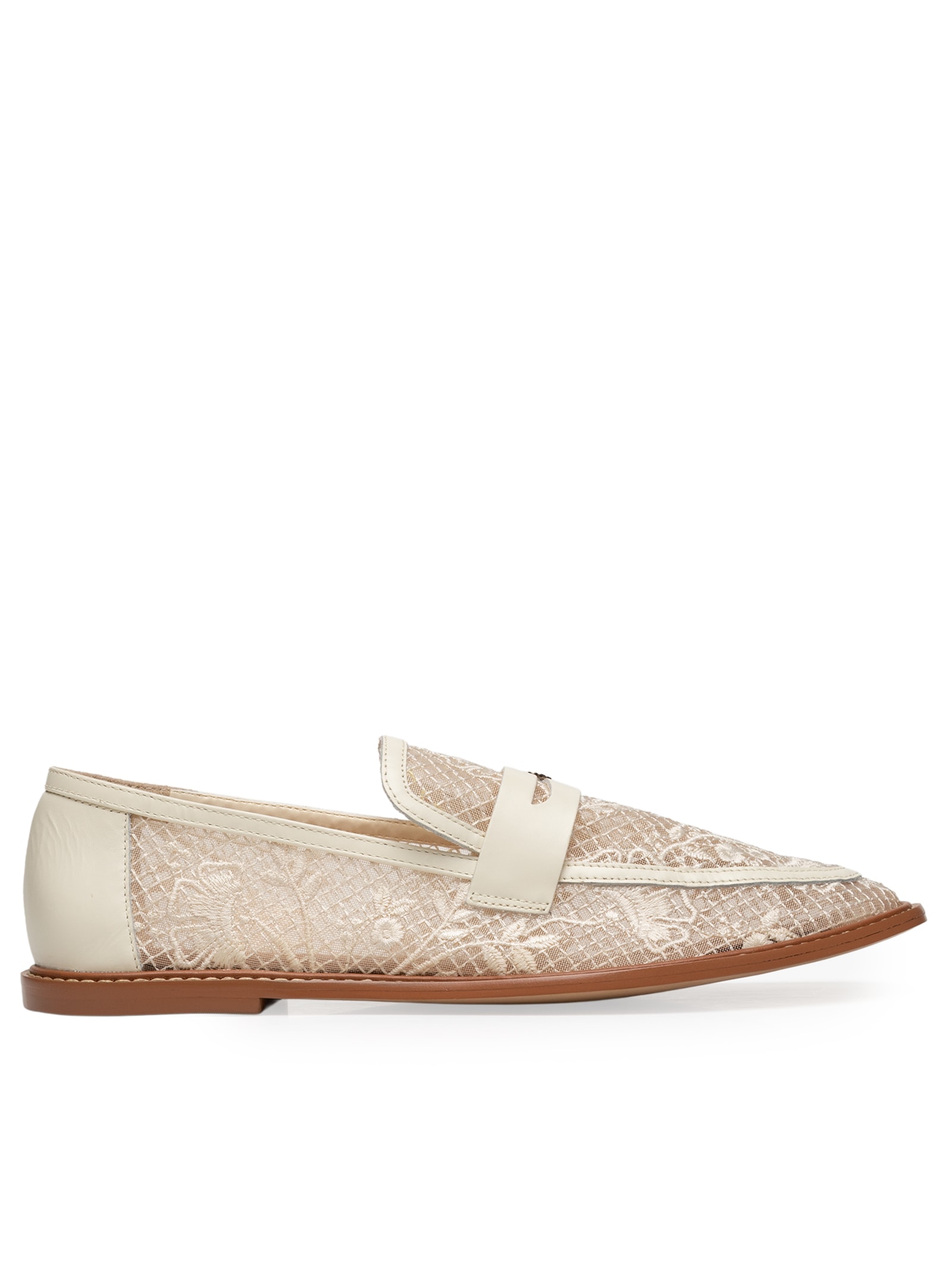 Loafer Feminino Mocassim Couro Tela Off White Capodarte
