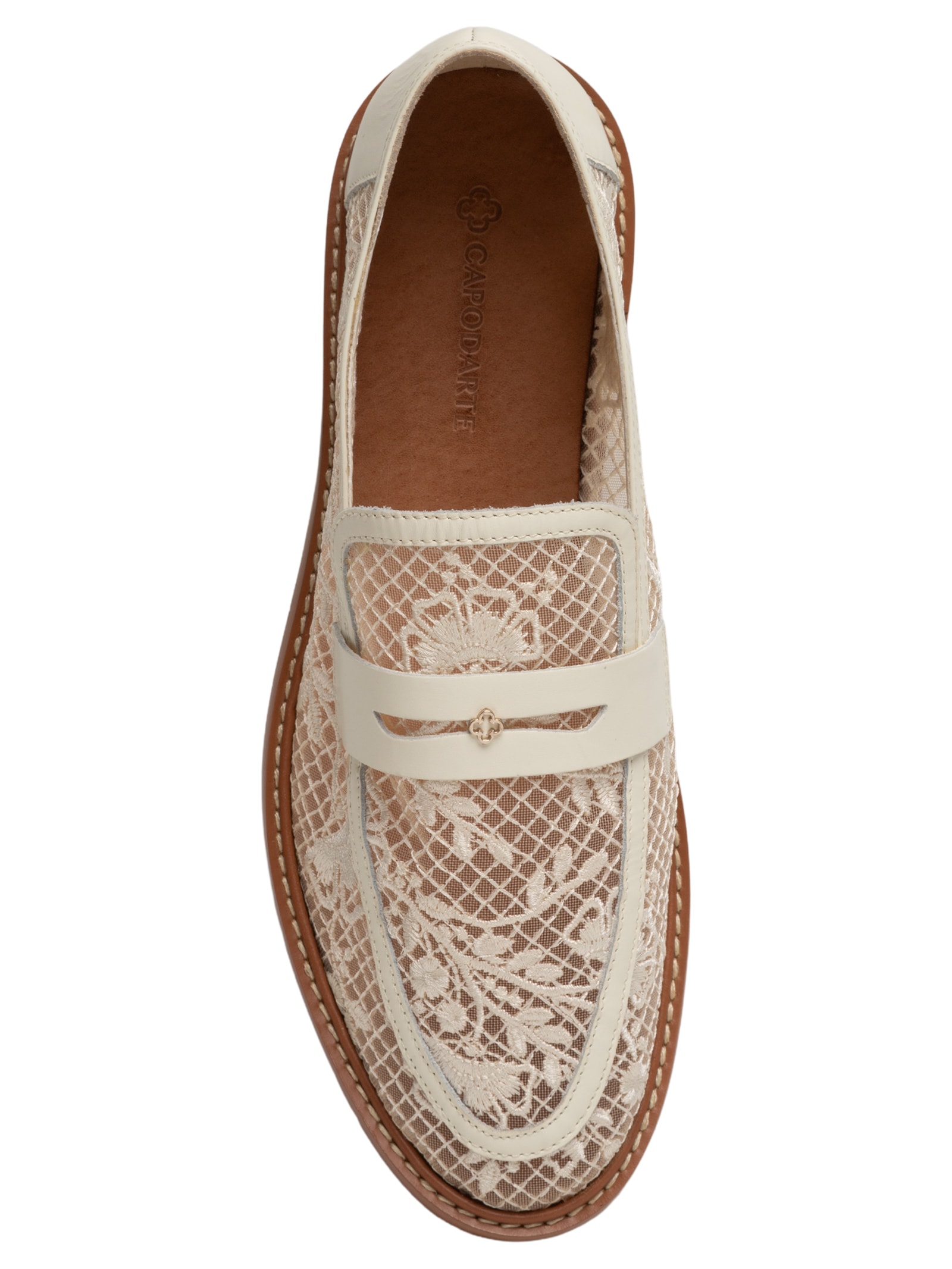 Loafer Feminino Mocassim Couro Tela Off White Capodarte