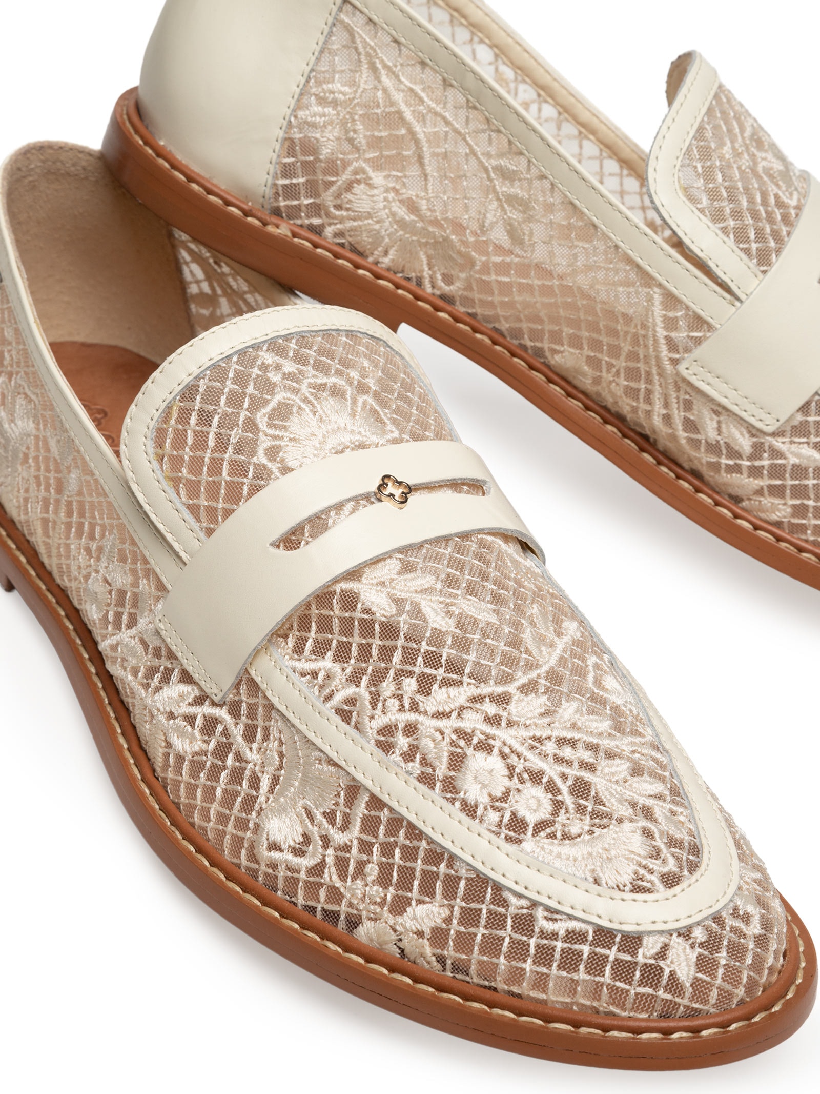 Loafer Feminino Mocassim Couro Tela Off White Capodarte