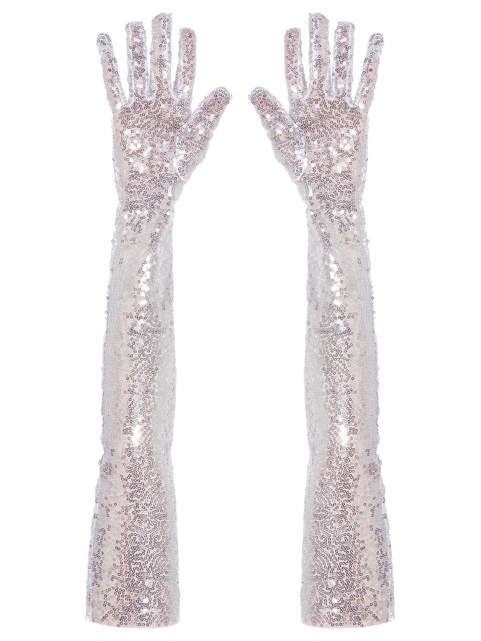 Luva Feminina Paetê Longa Prateado Meiota