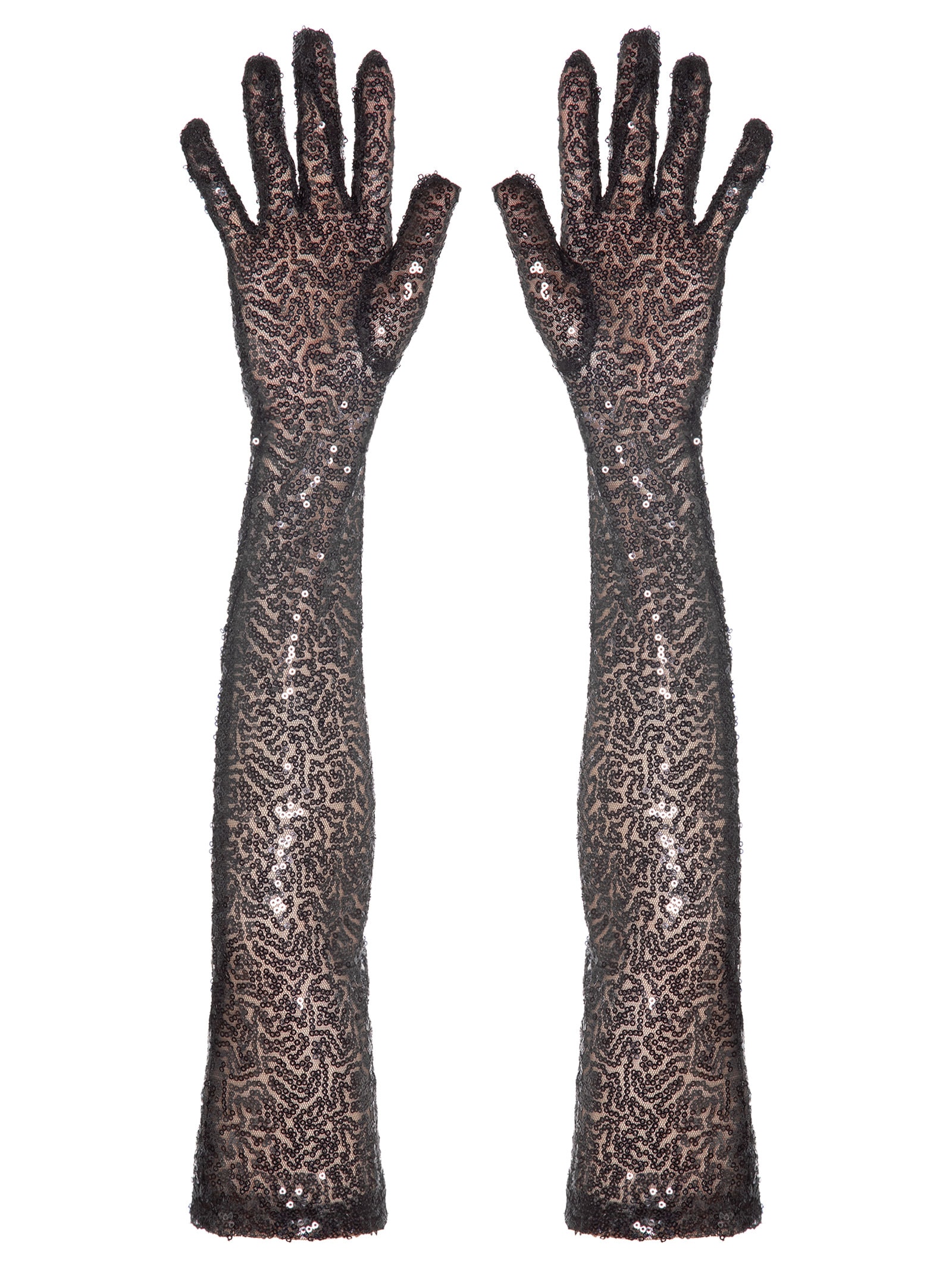 Luva Feminina Paetê Longa Preto Meiota