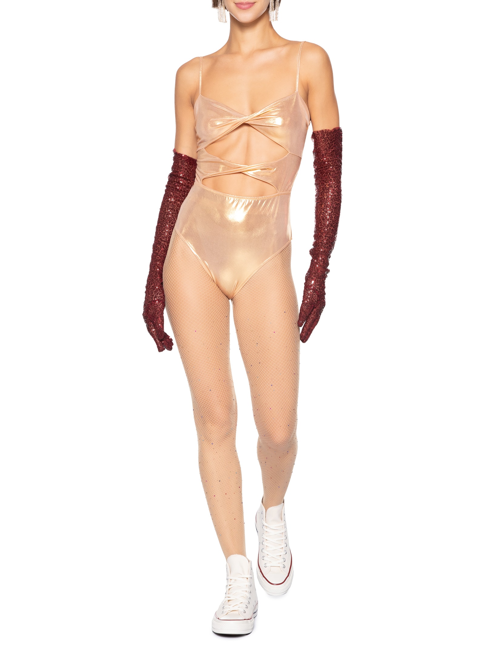 Luva Feminina Paetê Longa Vermelho Meiota