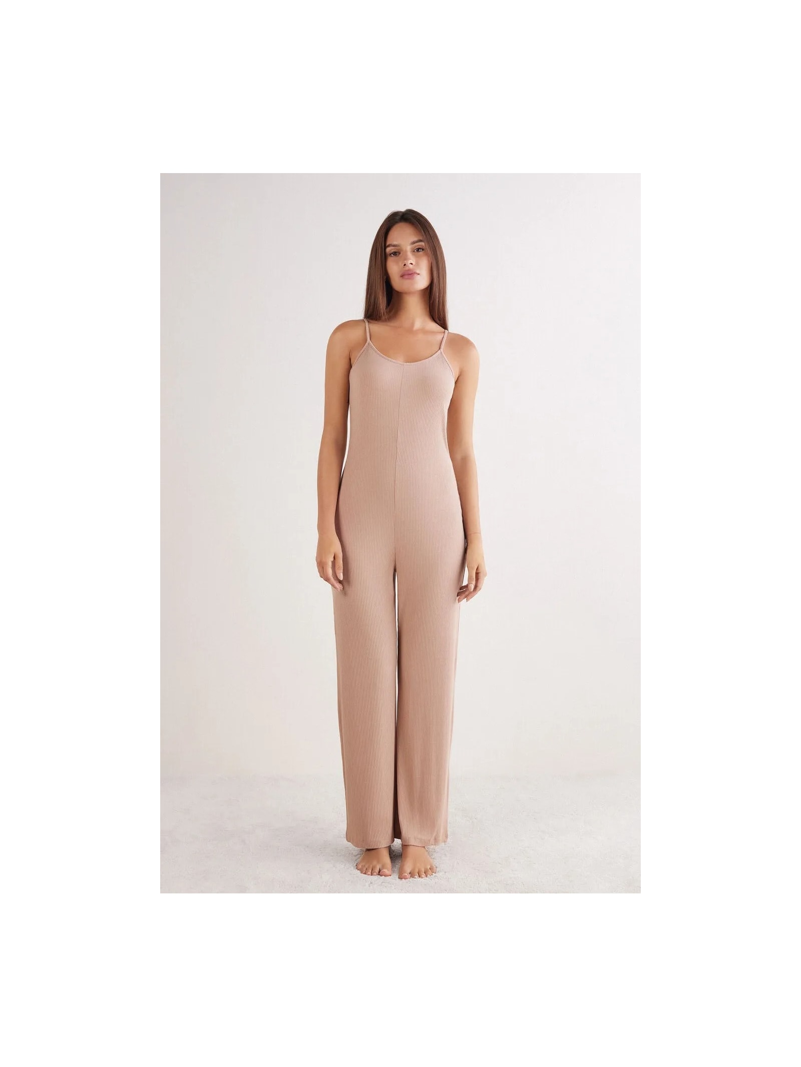 Macacão Comprido Canelado Em Viscose Your Everyday Wear Bege Intimissimi