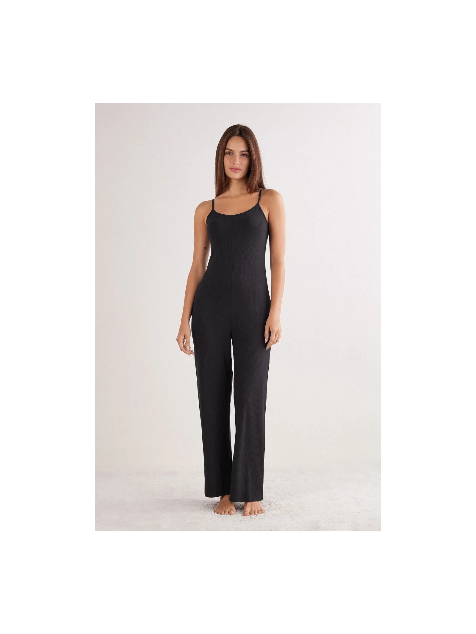 Macacão Comprido Canelado Em Viscose Your Everyday Wear Preto Intimissimi