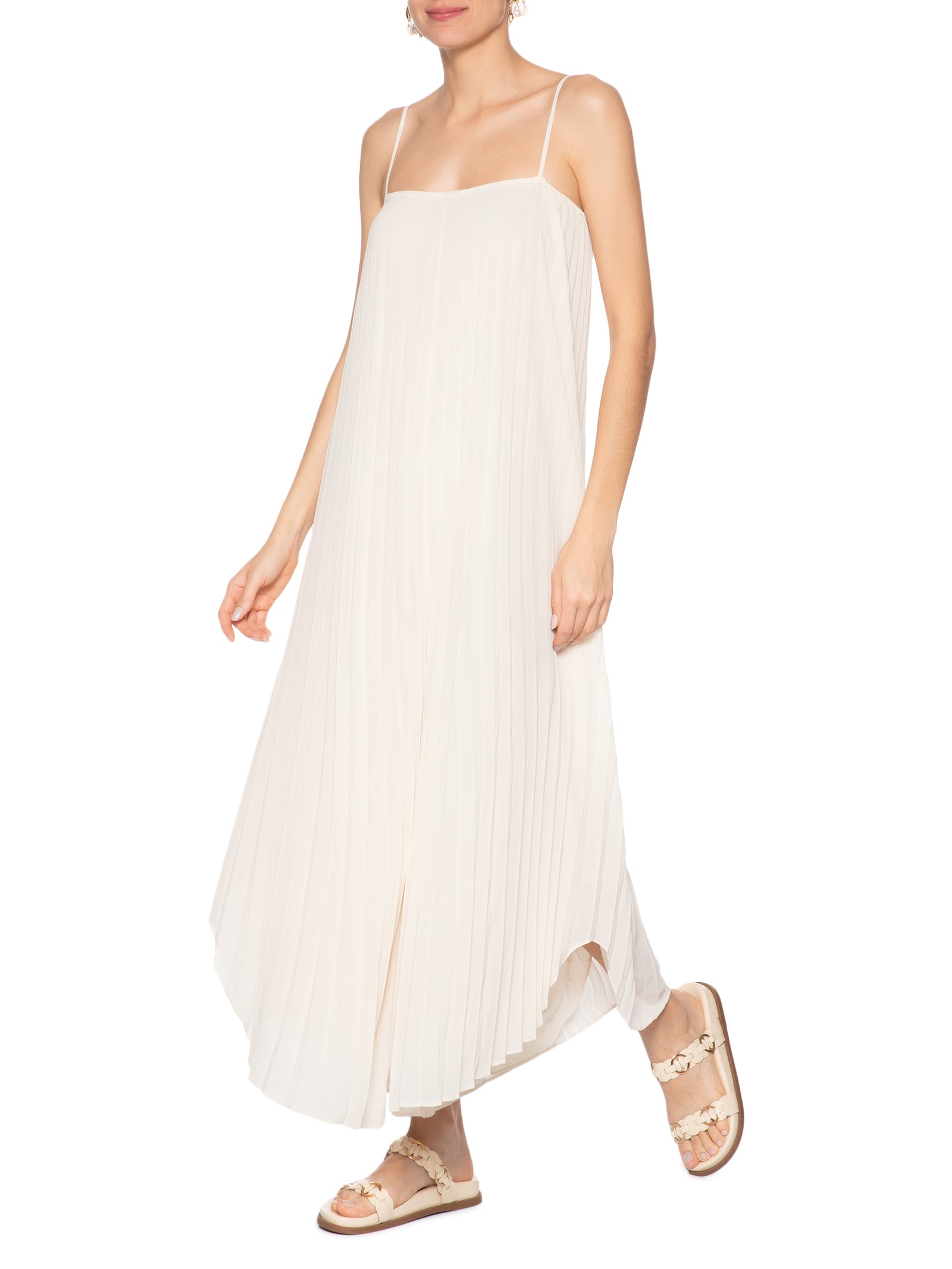 Macacão Feminino Alças Plissado Off White Osklen