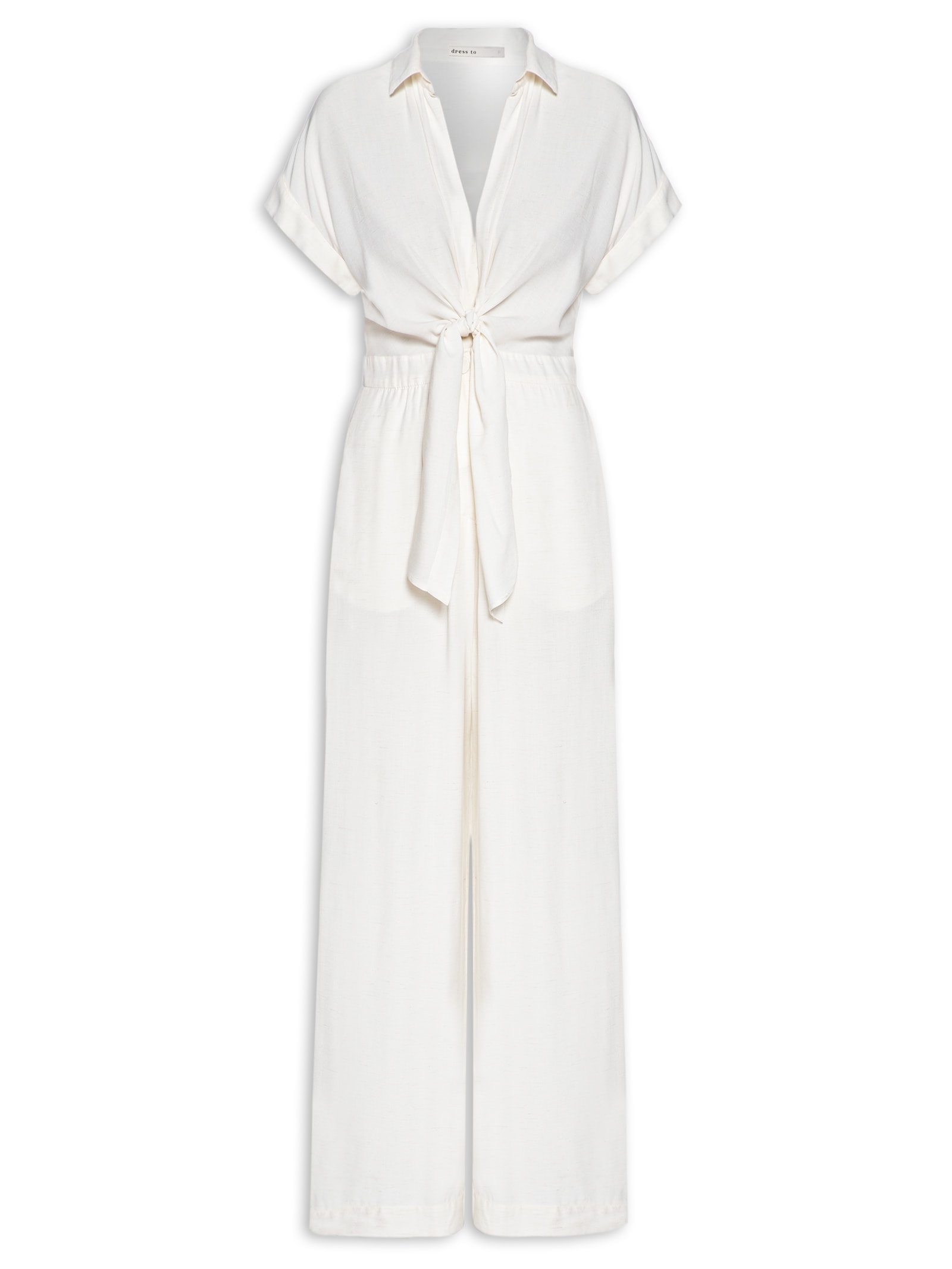 Macacão Feminino Amarração Decote Frente Off White Dress To