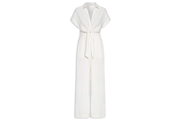 Macacão Feminino Amarração Decote Frente - Off White