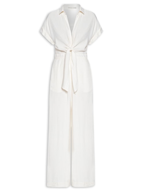 Macacão Feminino Amarração Decote Frente – Off White