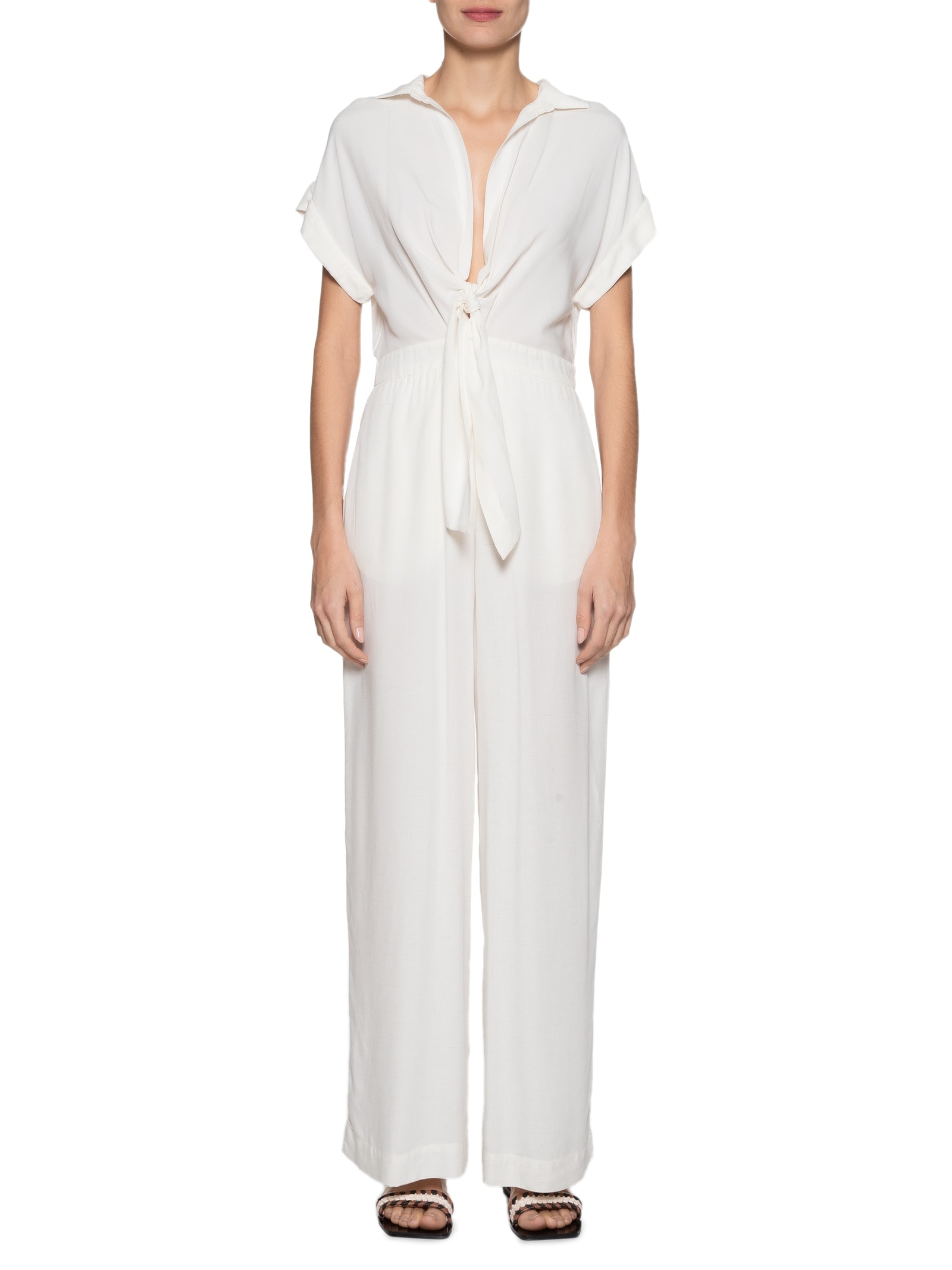 Macacão Feminino Amarração Decote Frente Off White Dress To