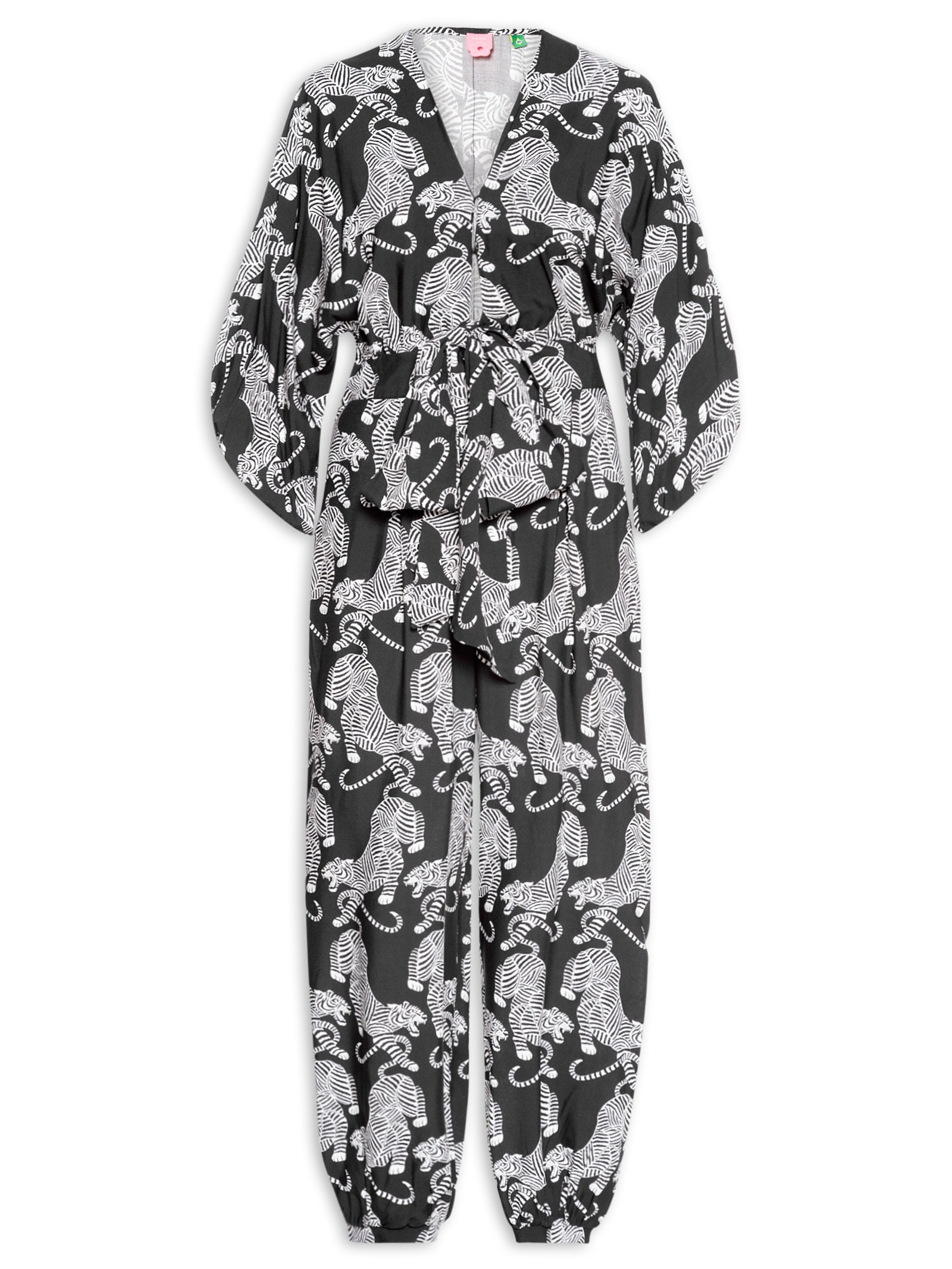 Macacão Feminino Amarração Tigres Preto Farm