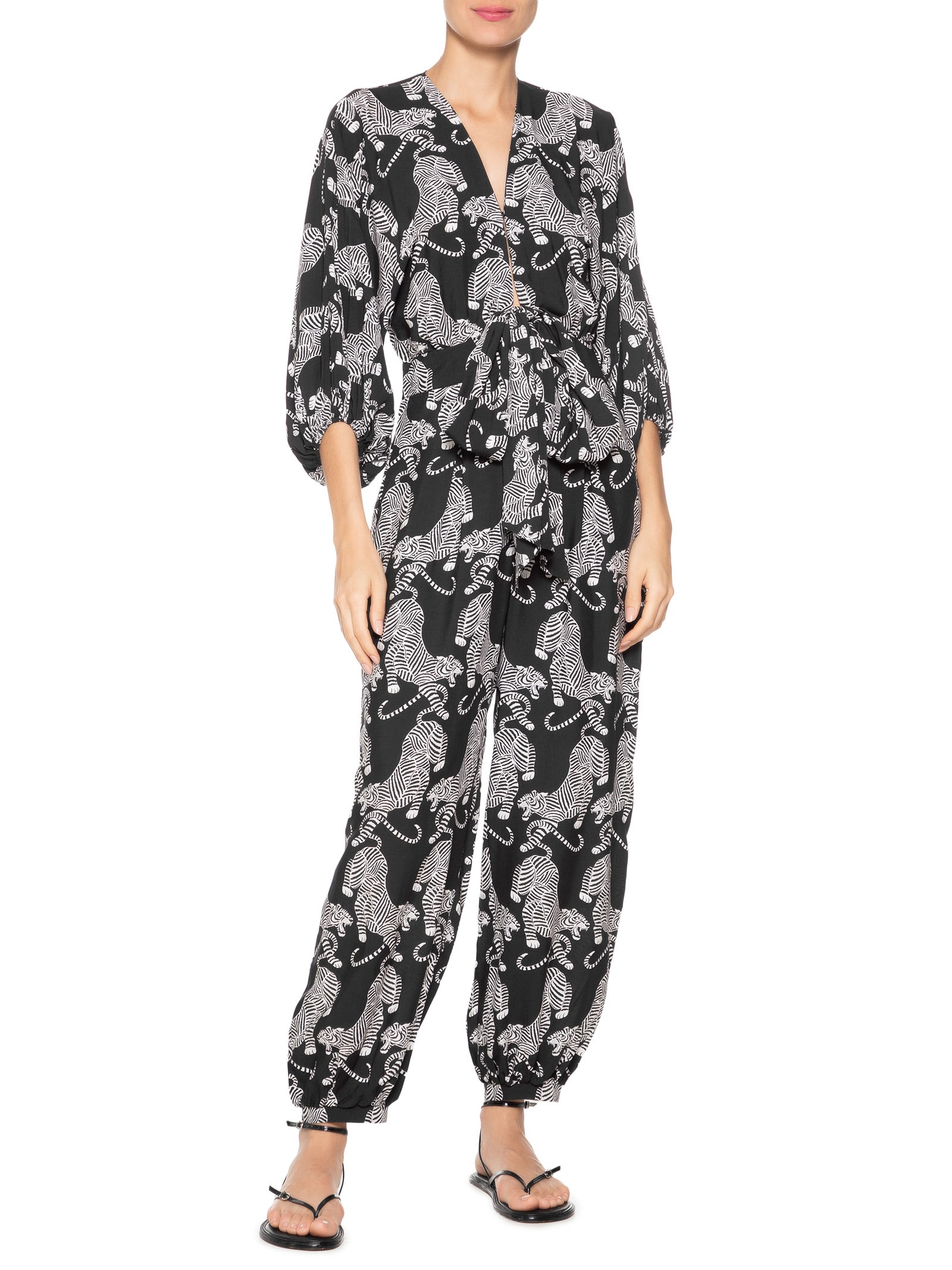 Macacão Feminino Amarração Tigres Preto Farm