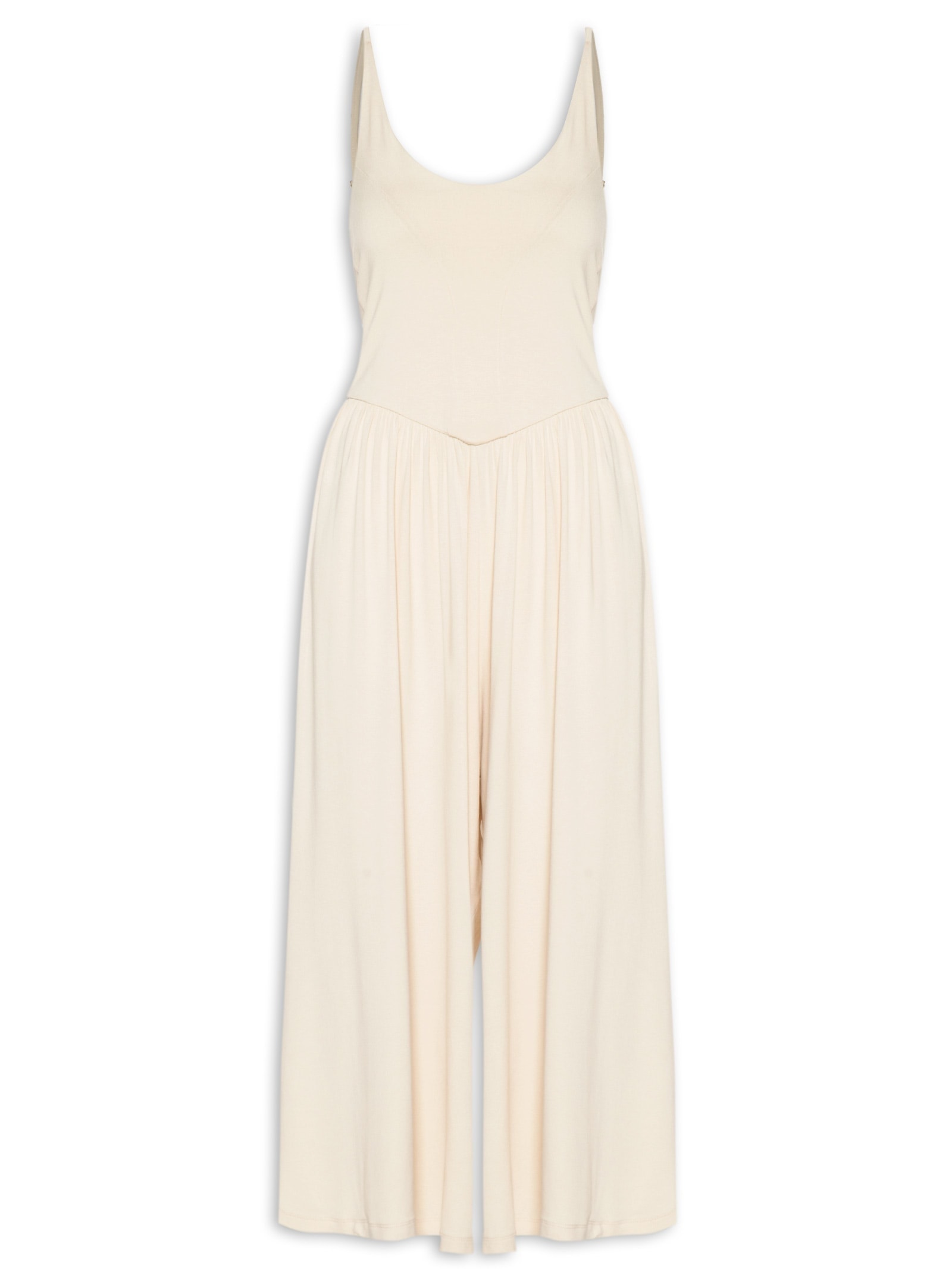 Macacão Feminino Amplo Midi Alças Regulaveis Off White  Basiq