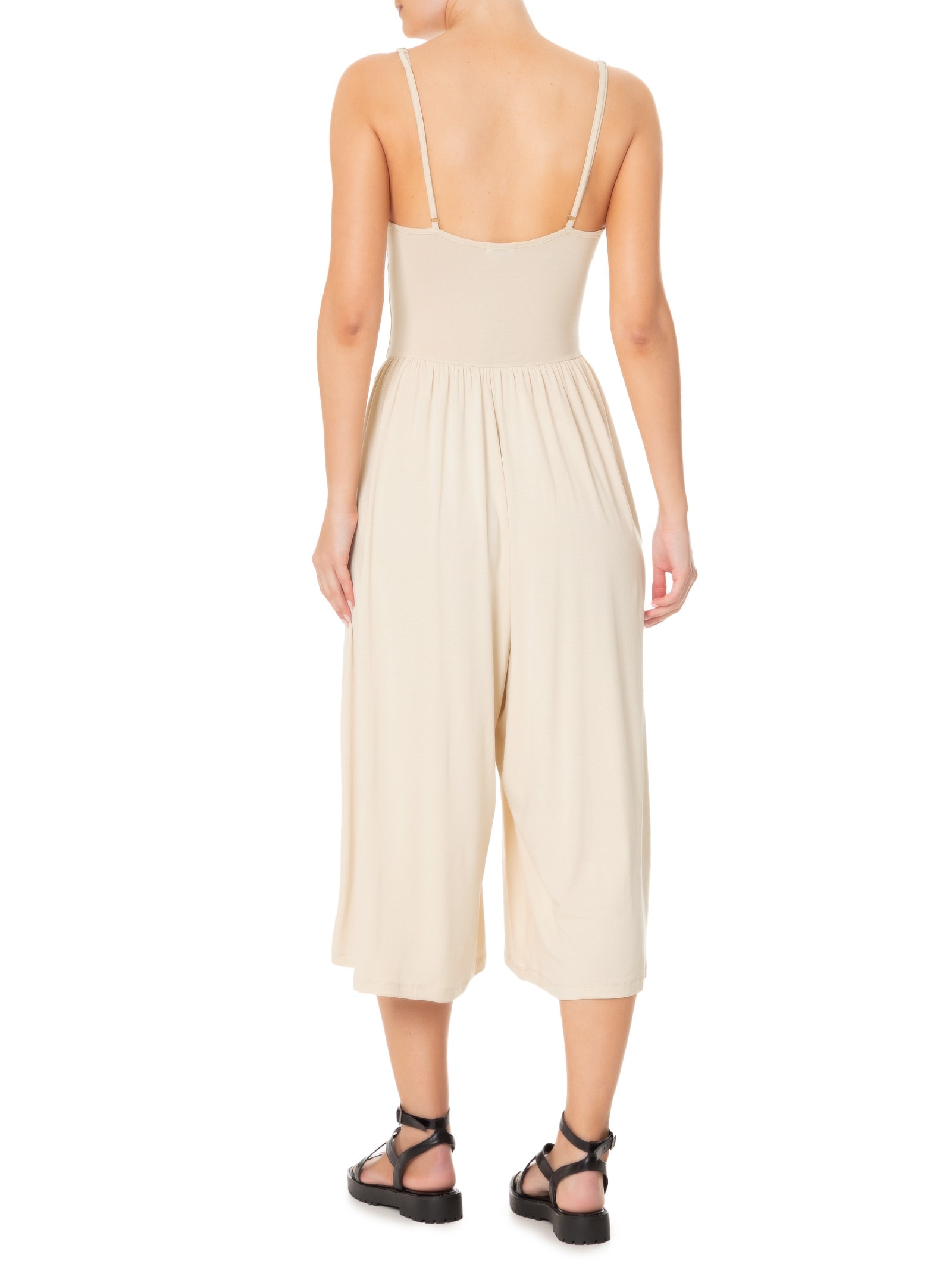 Macacão Feminino Amplo Midi Alças Regulaveis Off White  Basiq
