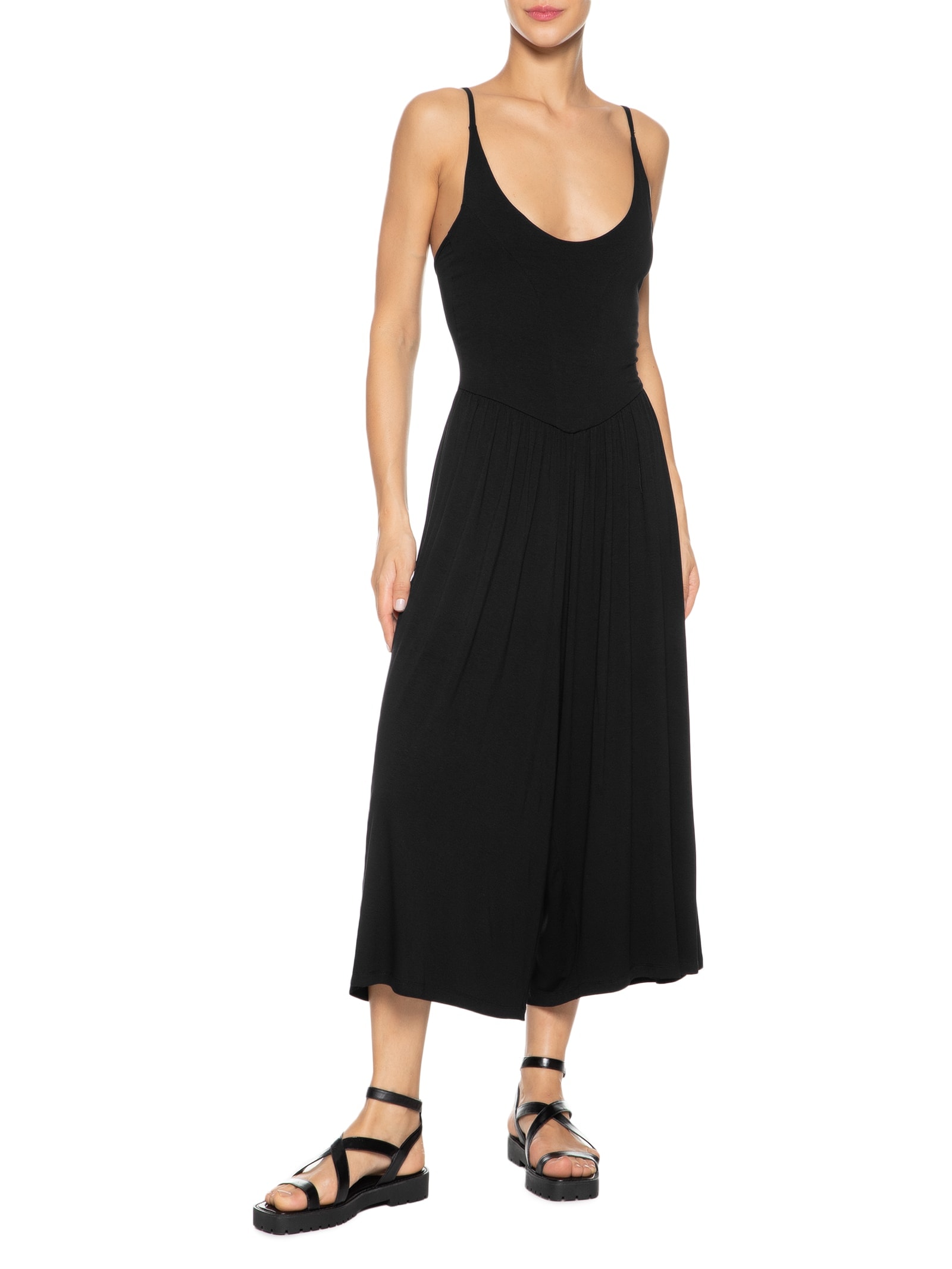 Macacão Feminino Amplo Midi Alças Reguláveis Preto Basiq