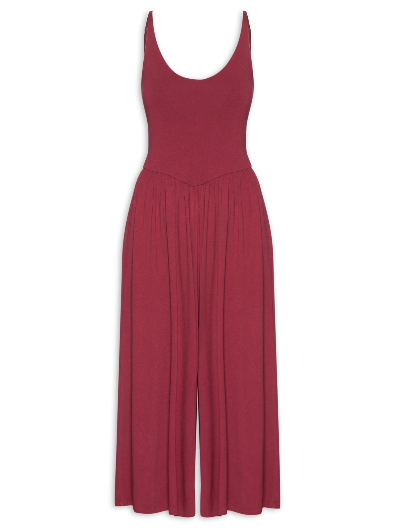 Macacão Feminino Amplo Midi Alças Regulaveis Vermelho Basiq