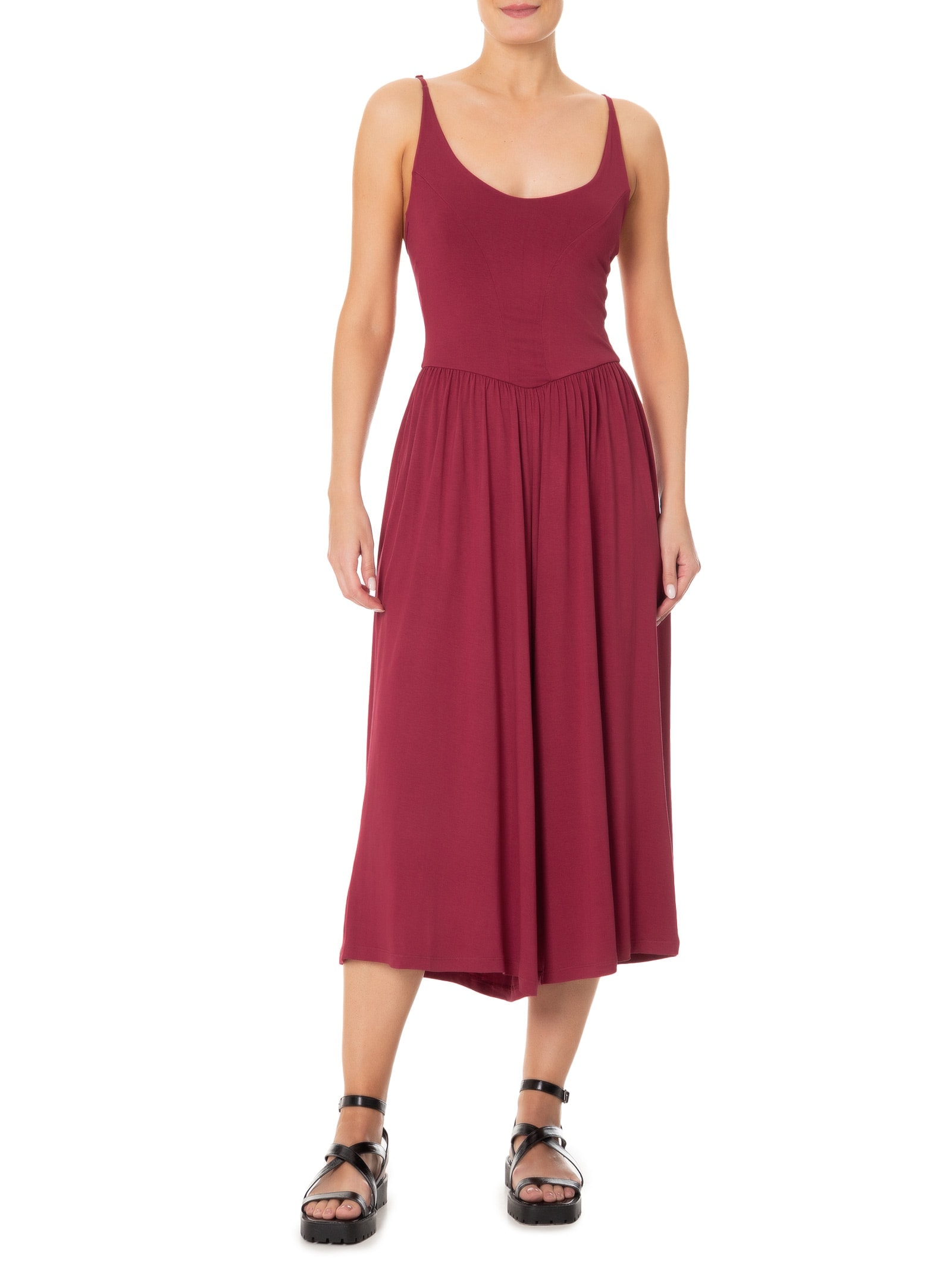 Macacão Feminino Amplo Midi Alças Regulaveis Vermelho Basiq
