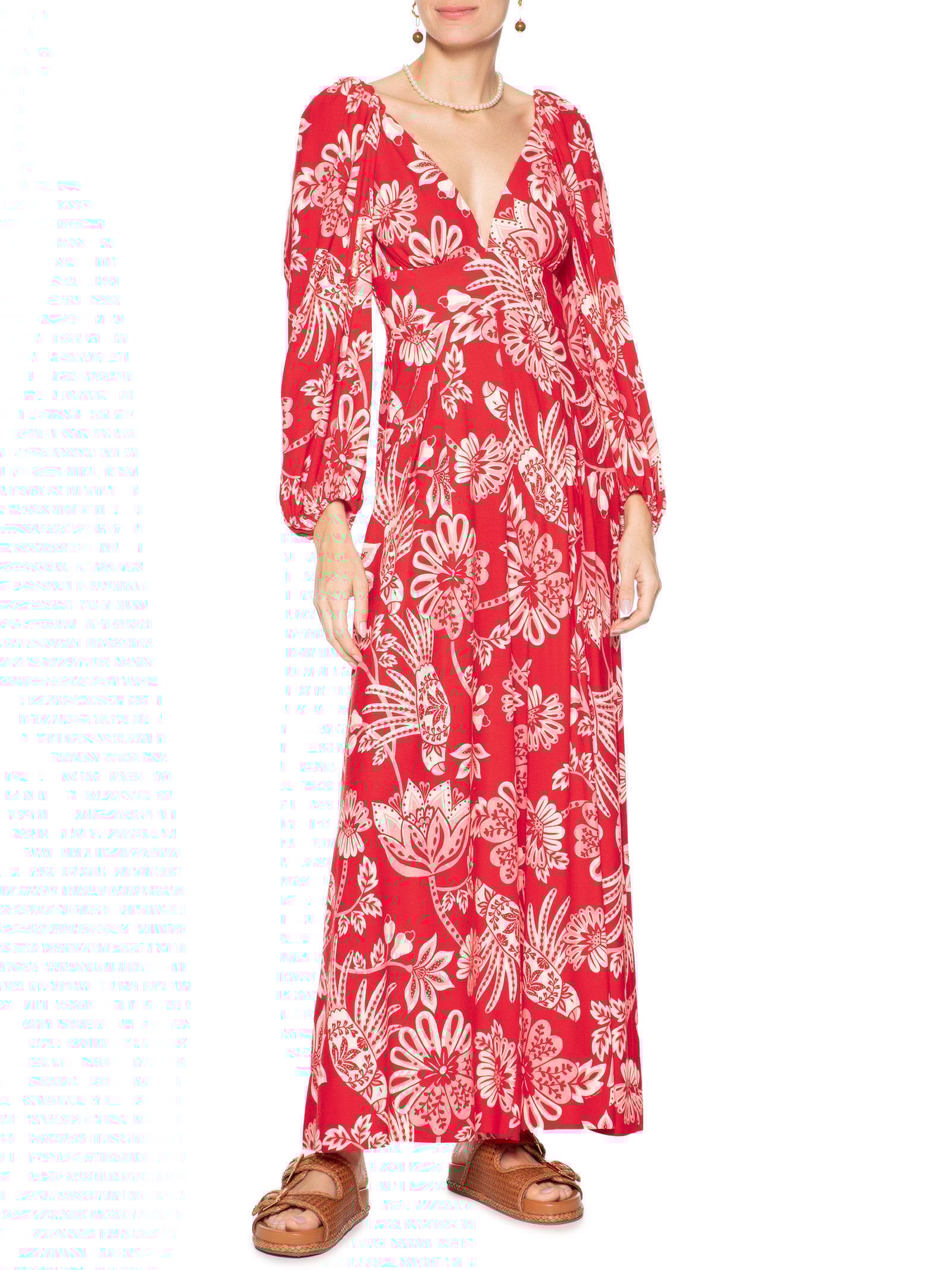 Macacão Feminino Arara Floral Vermelho Farm