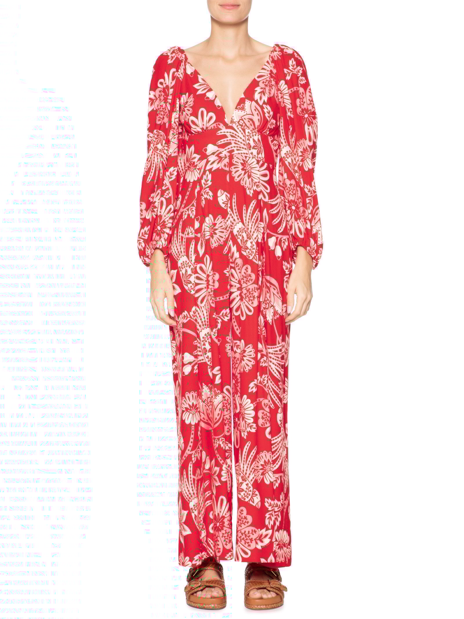 Macacão Feminino Arara Floral Vermelho Farm