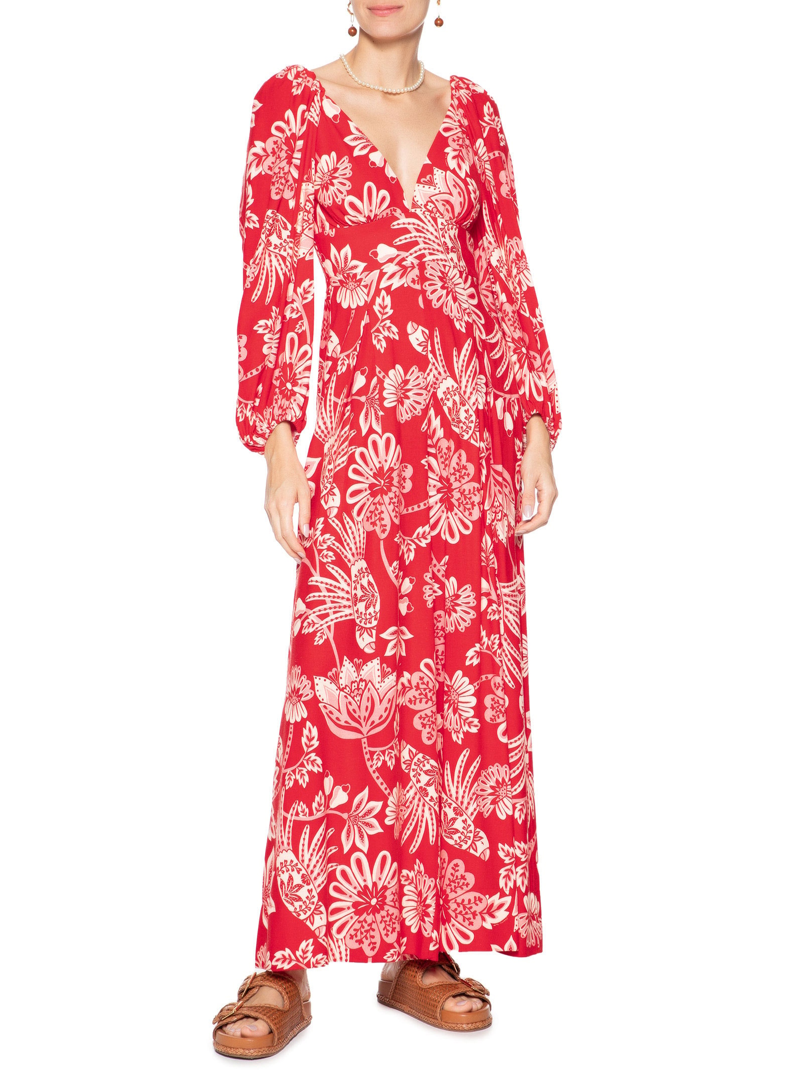 Macacão Feminino Arara Floral Vermelho Farm