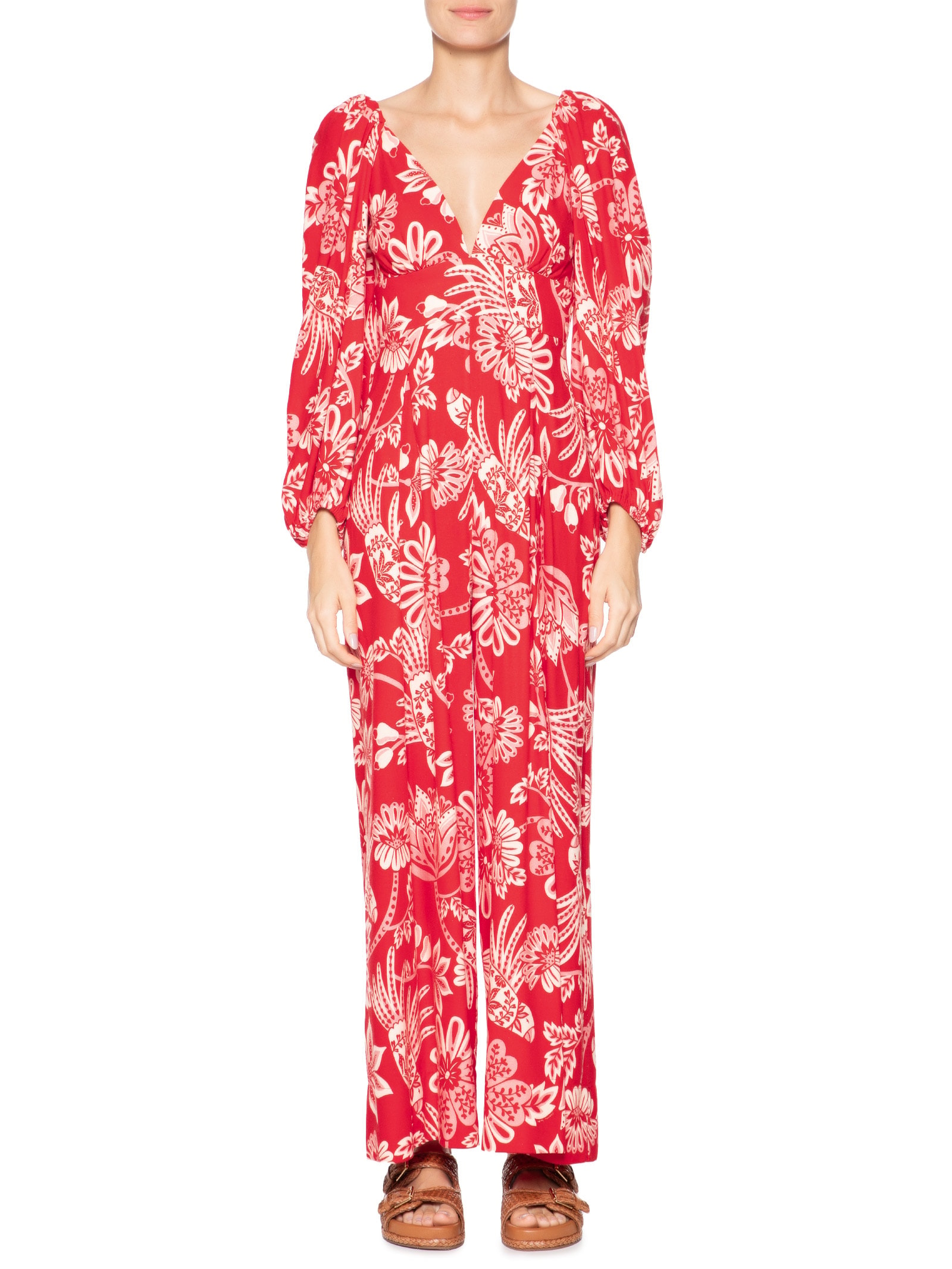 Macacão Feminino Arara Floral Vermelho Farm