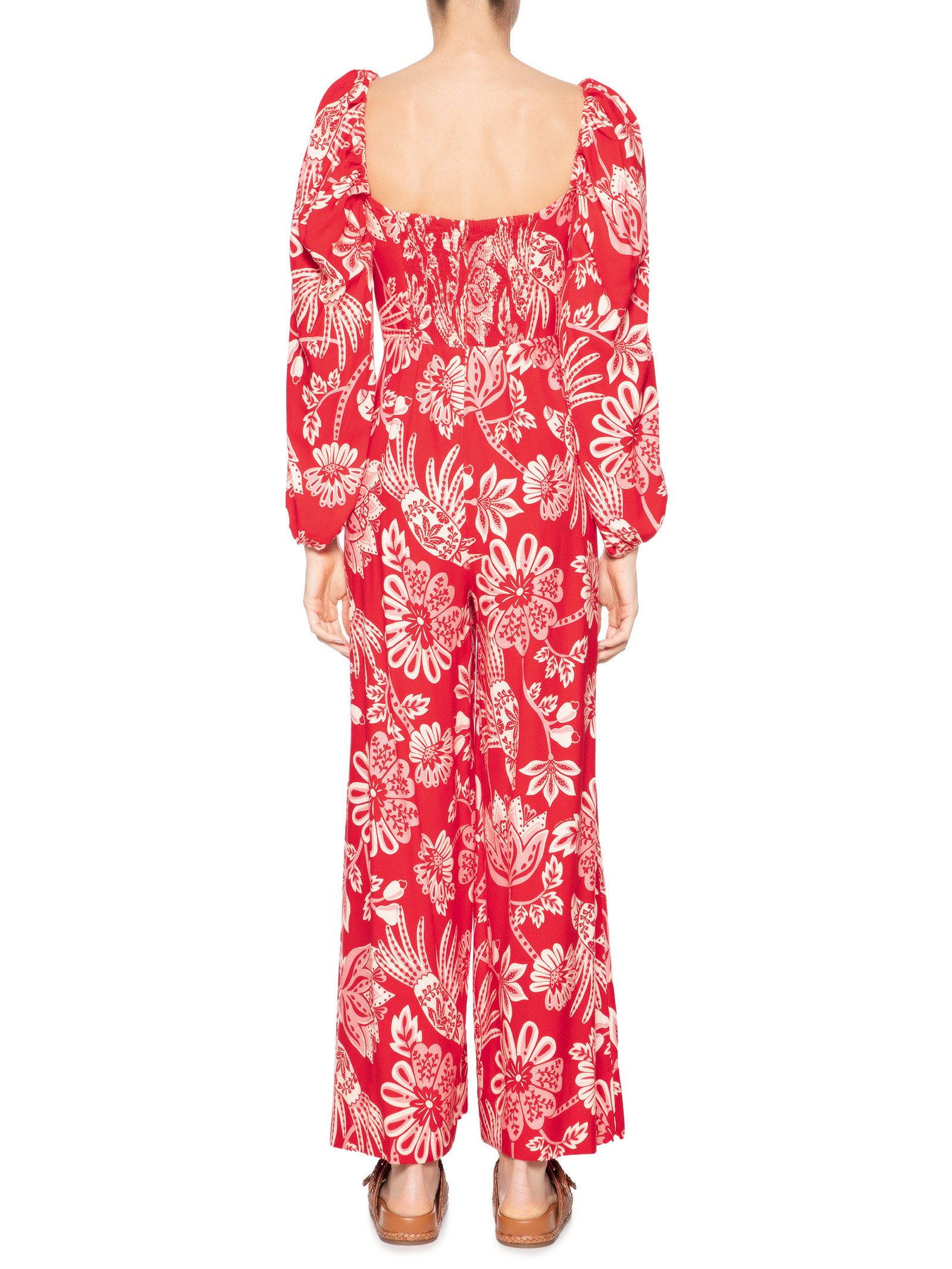 Macacão Feminino Arara Floral Vermelho Farm