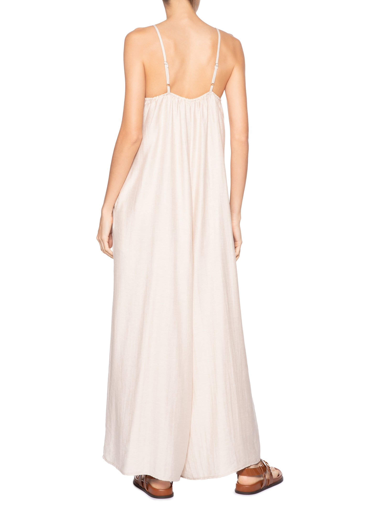 Macacão Feminino Básico Pernas Amplas Bege Basiq