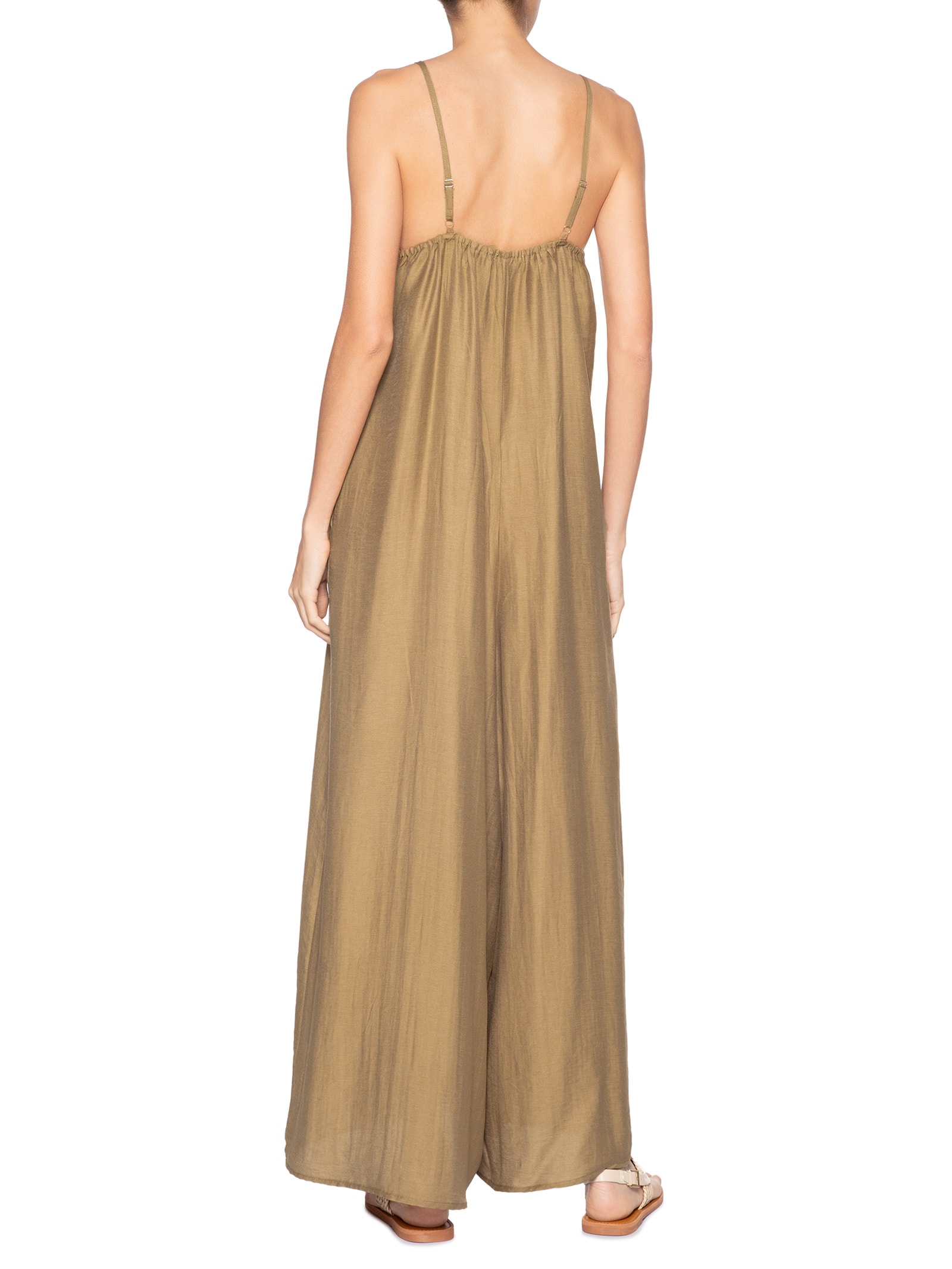 Macacão Feminino Básico Pernas Amplas Bege Basiq