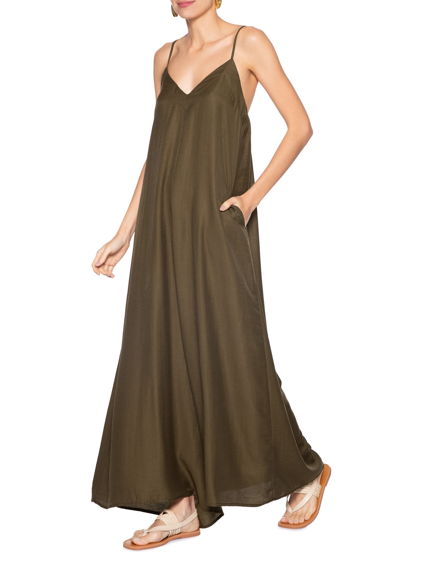 Macacão Feminino Básico Pernas Amplas Marrom Basiq