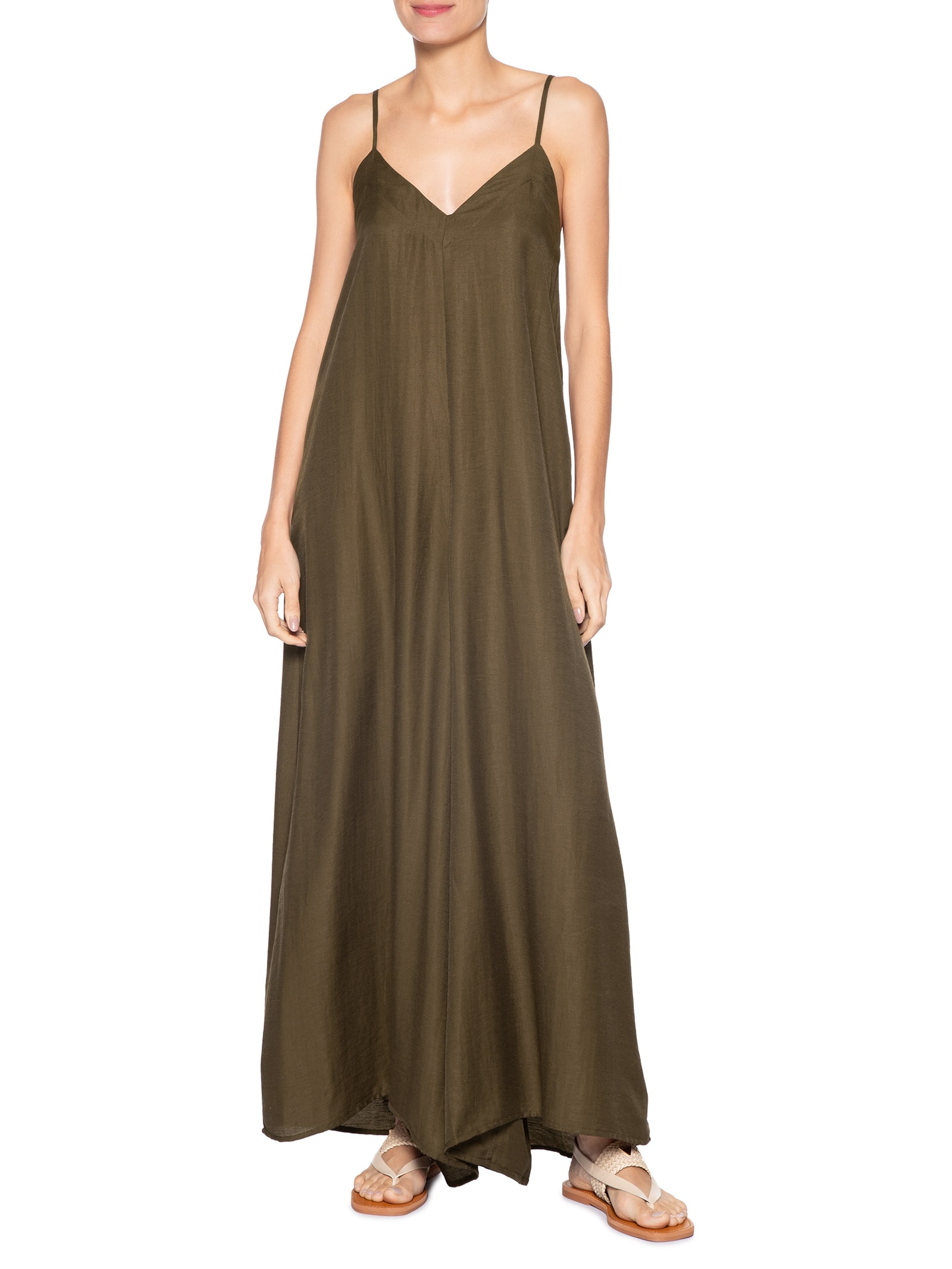 Macacão Feminino Básico Pernas Amplas Marrom Basiq