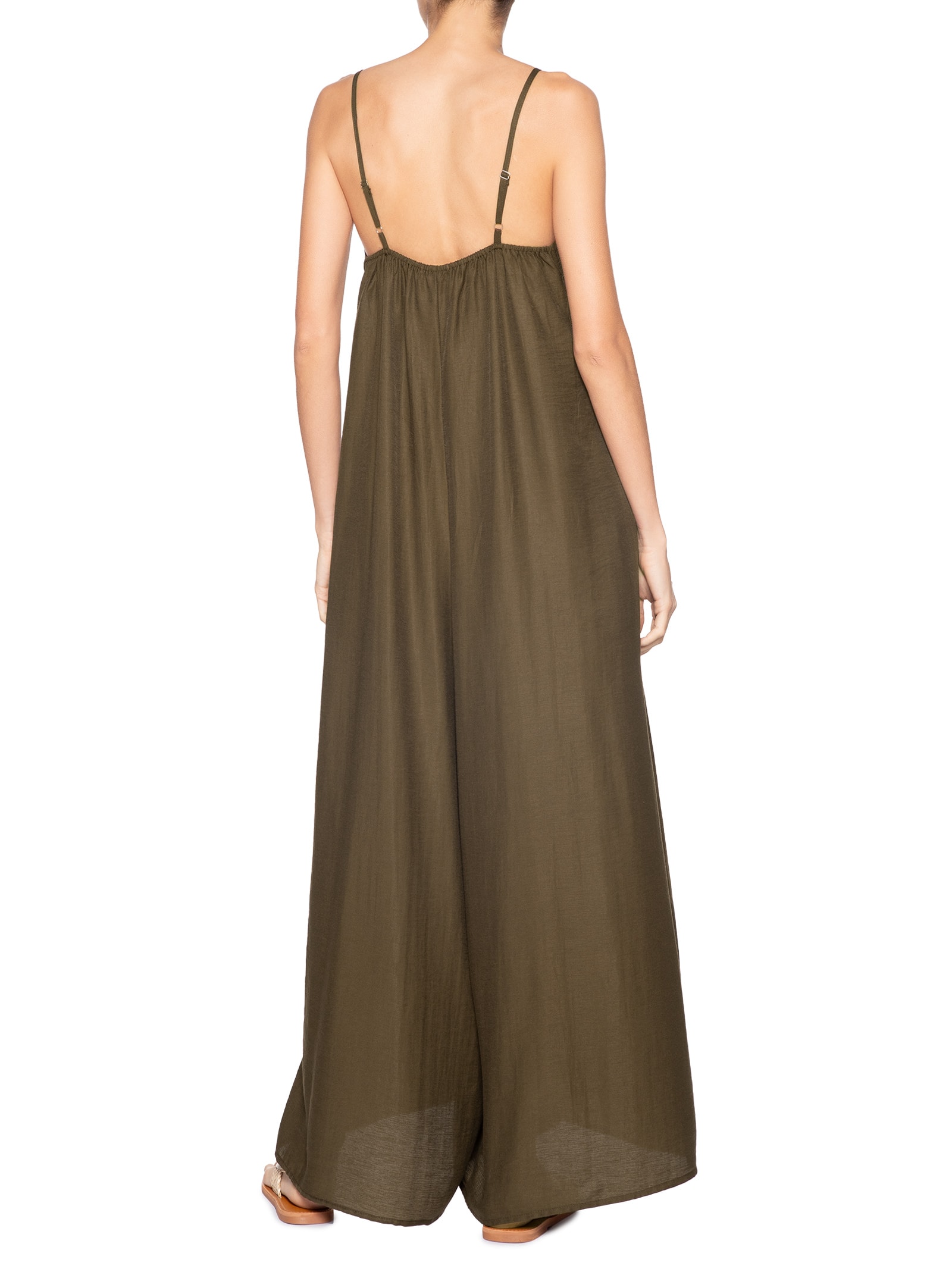 Macacão Feminino Básico Pernas Amplas Marrom Basiq