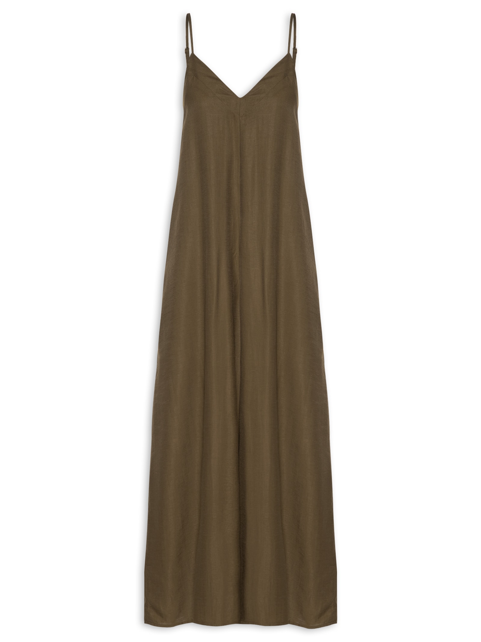 Macacão Feminino Básico Pernas Amplas Marrom Basiq