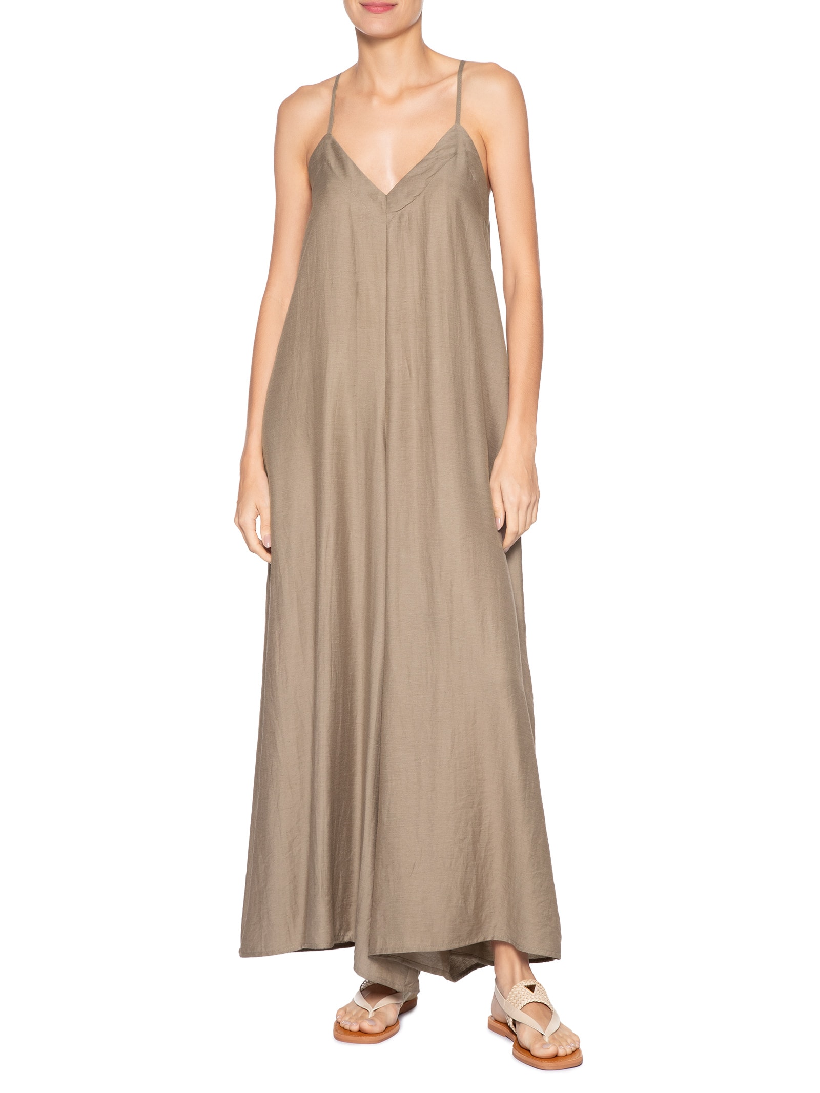 Macacão Feminino Básico Pernas Amplas Marrom Basiq