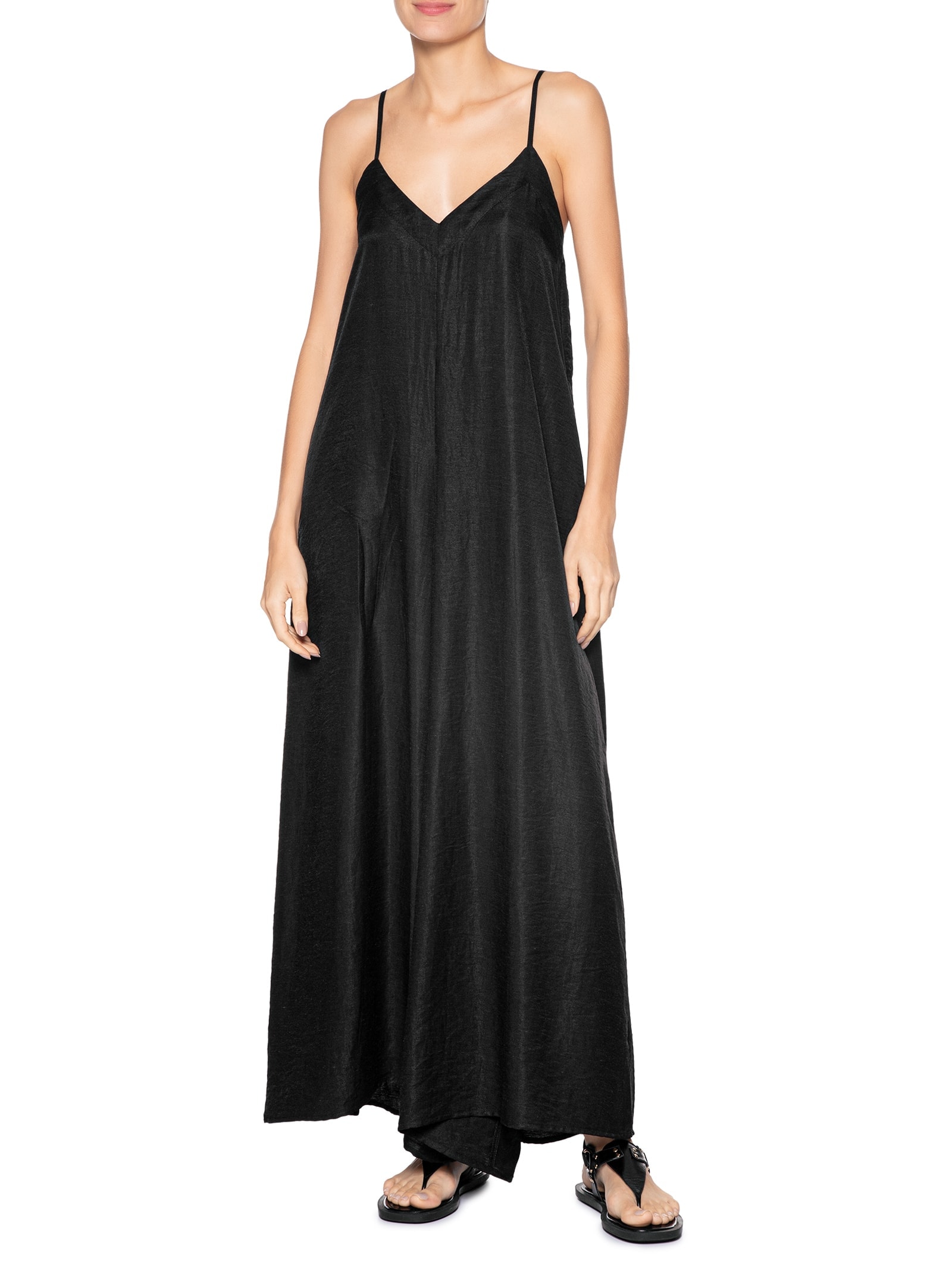 Macacão Feminino Básico Pernas Amplas Preto Basiq