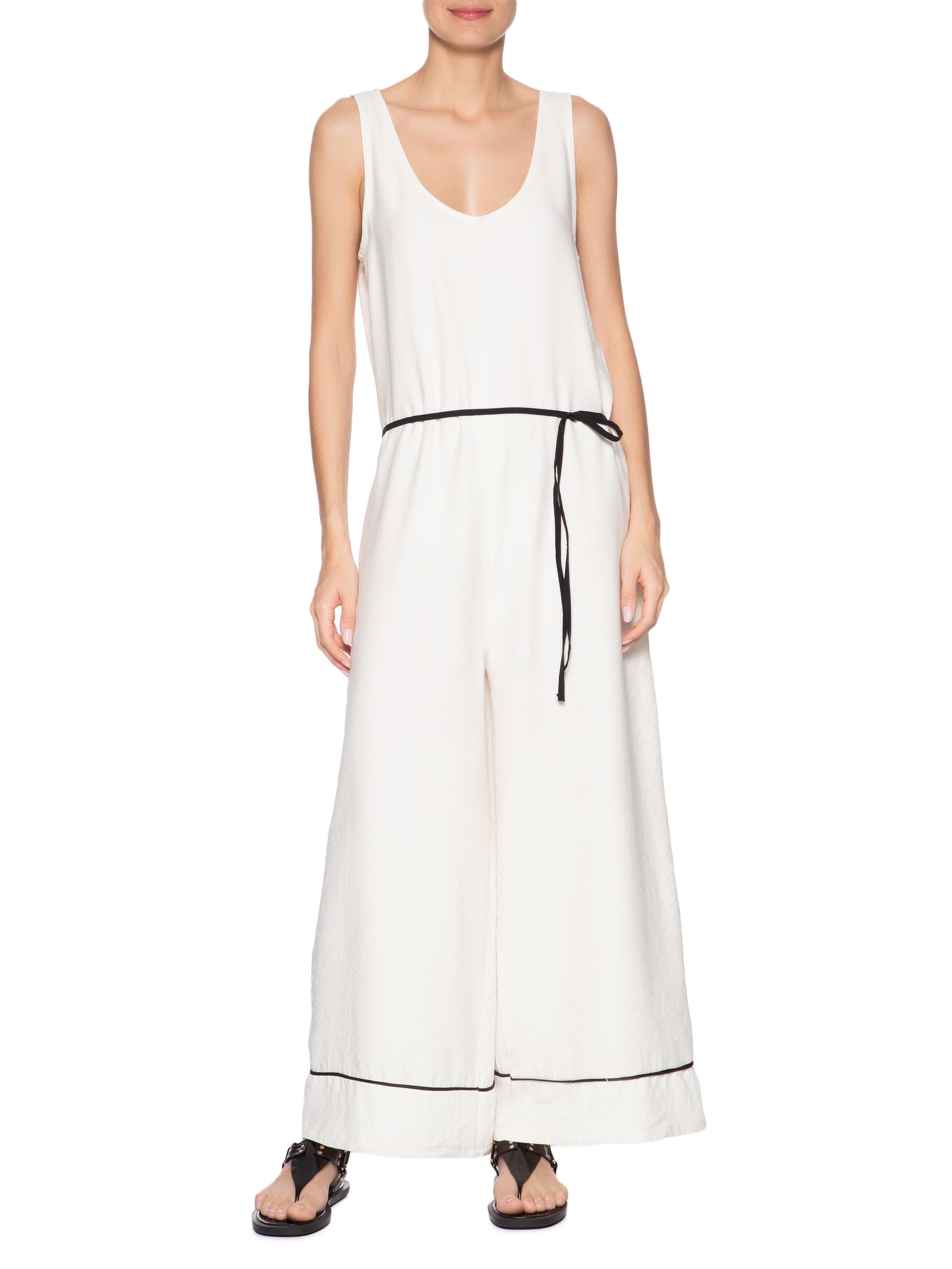 Macacão Feminino Básico Texturizado Off White Basiq