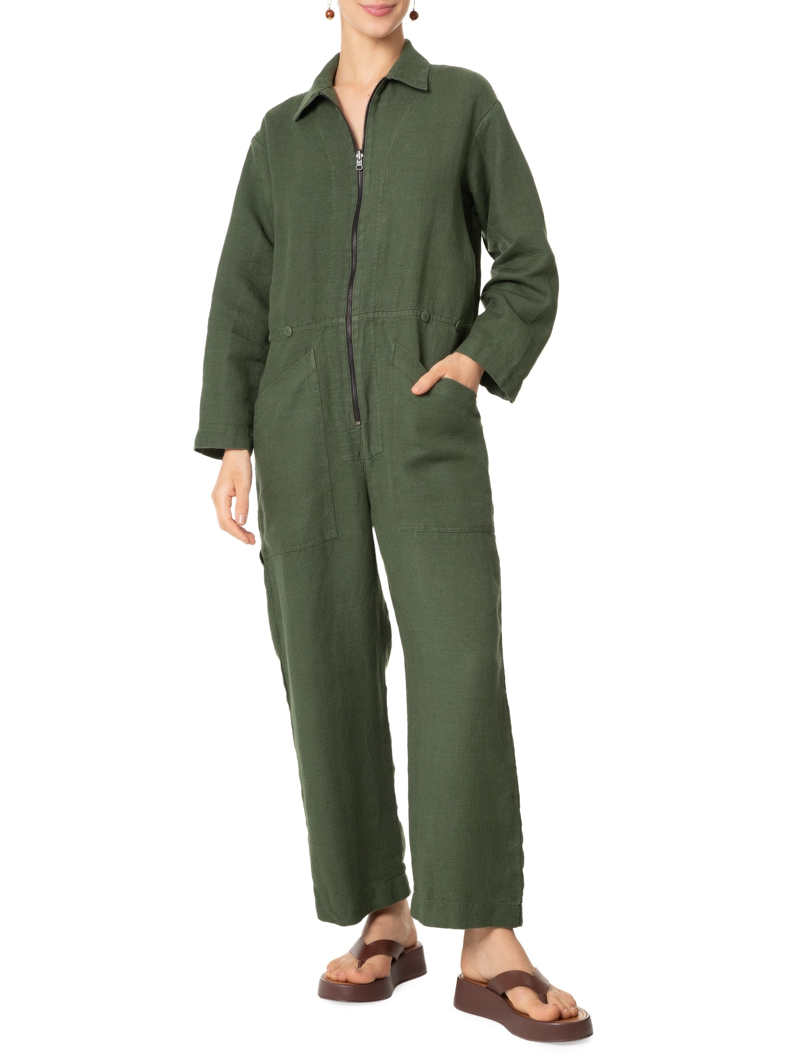 Osklen - Macacão Feminino Bolsos Double Face - Verde